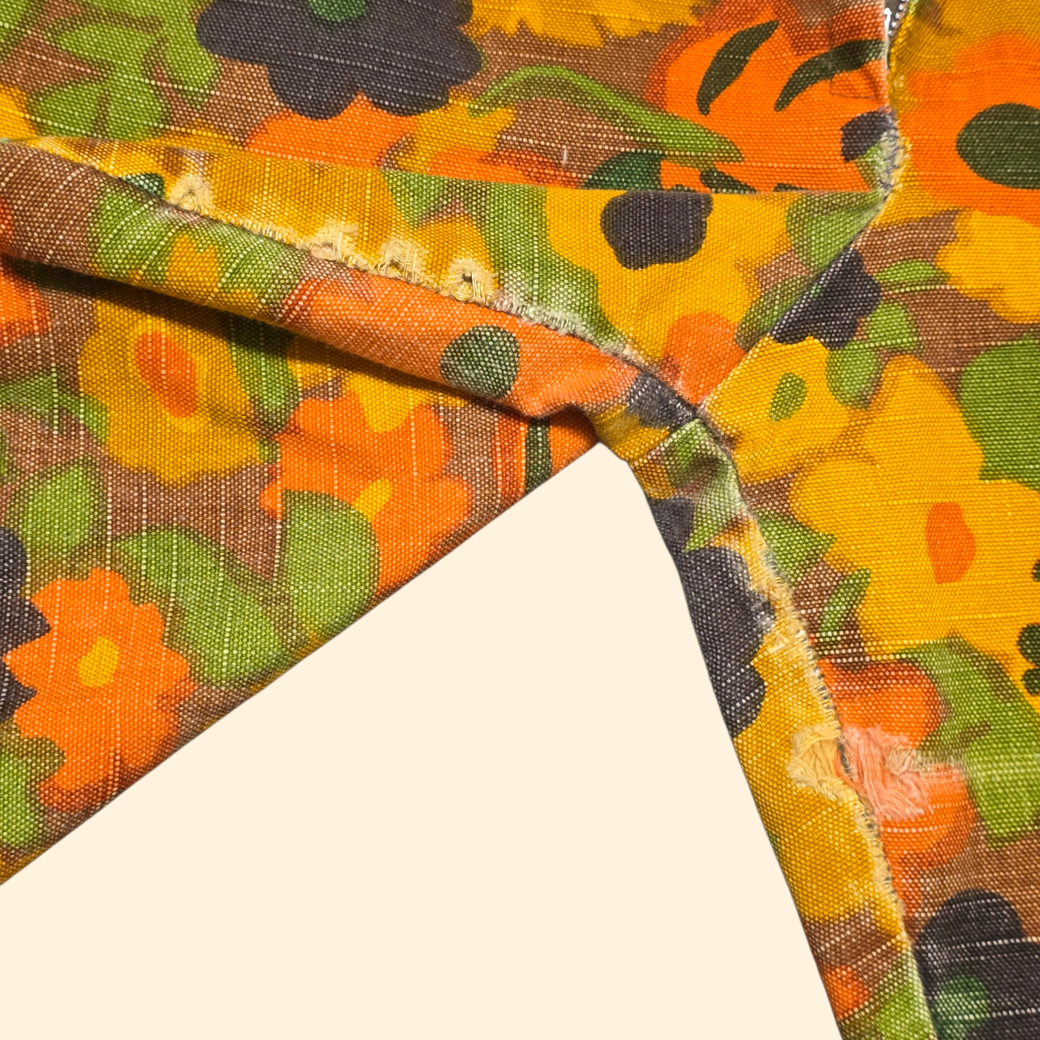 1960s Flower Power Mid Rise Bootcut Pants ~ Medium ~ Hippie Orange Yellow Green