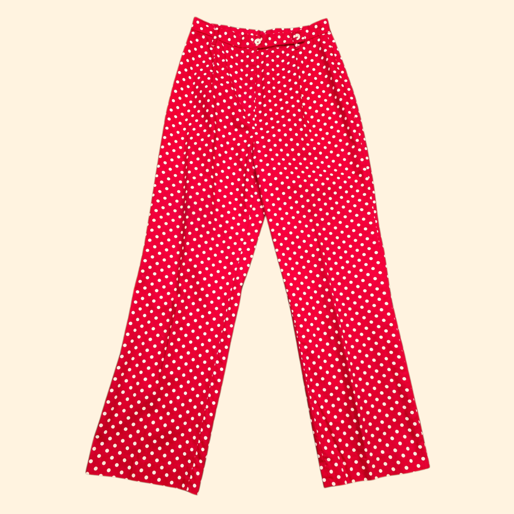 1960s Red and White Polka Dot Slacks ~ Extra Small / Small ~ Pinup Rockabilly High Rise Slim Fit Bareback