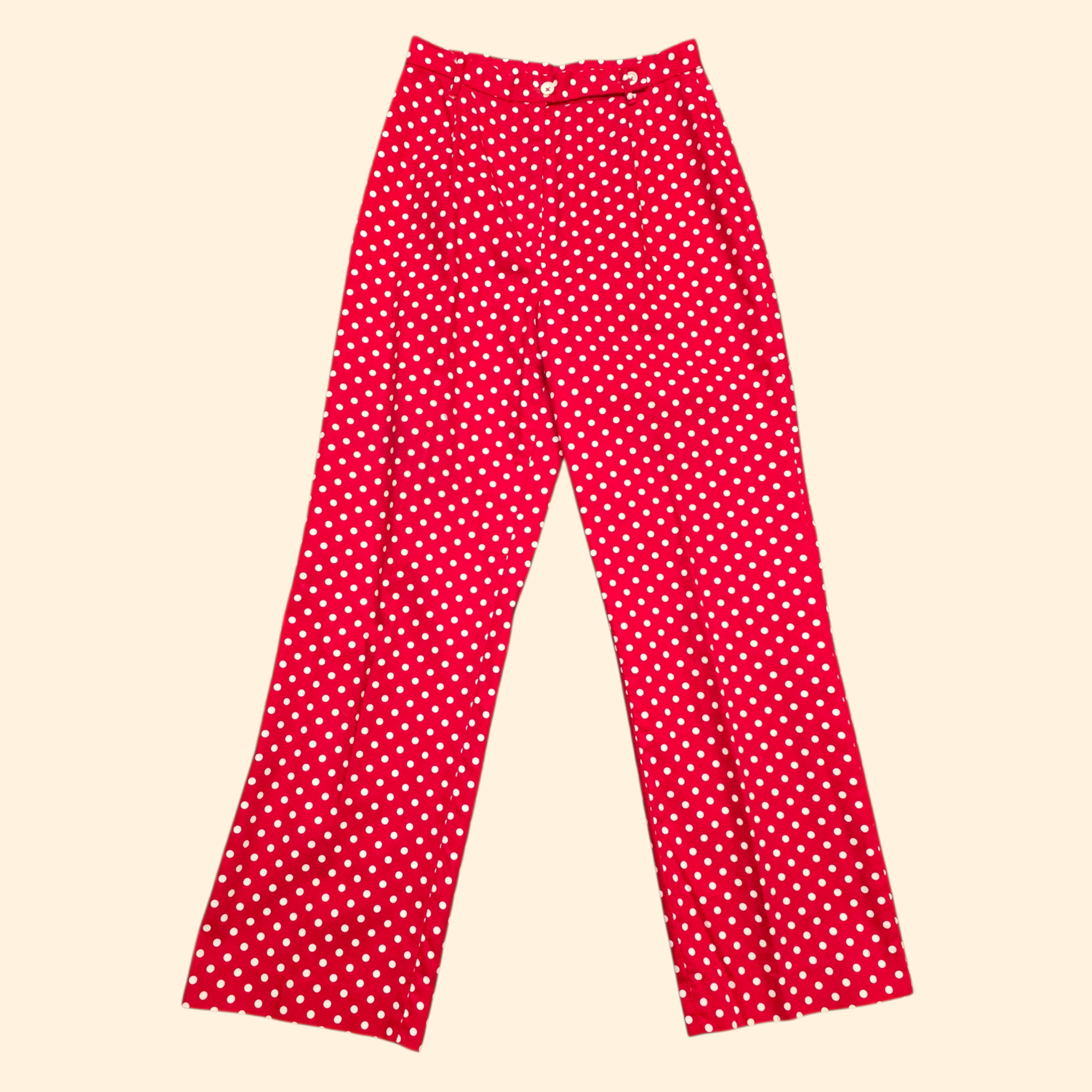 1960s Red and White Polka Dot Slacks ~ Extra Small / Small ~ Pinup Rockabilly High Rise Slim Fit Bareback