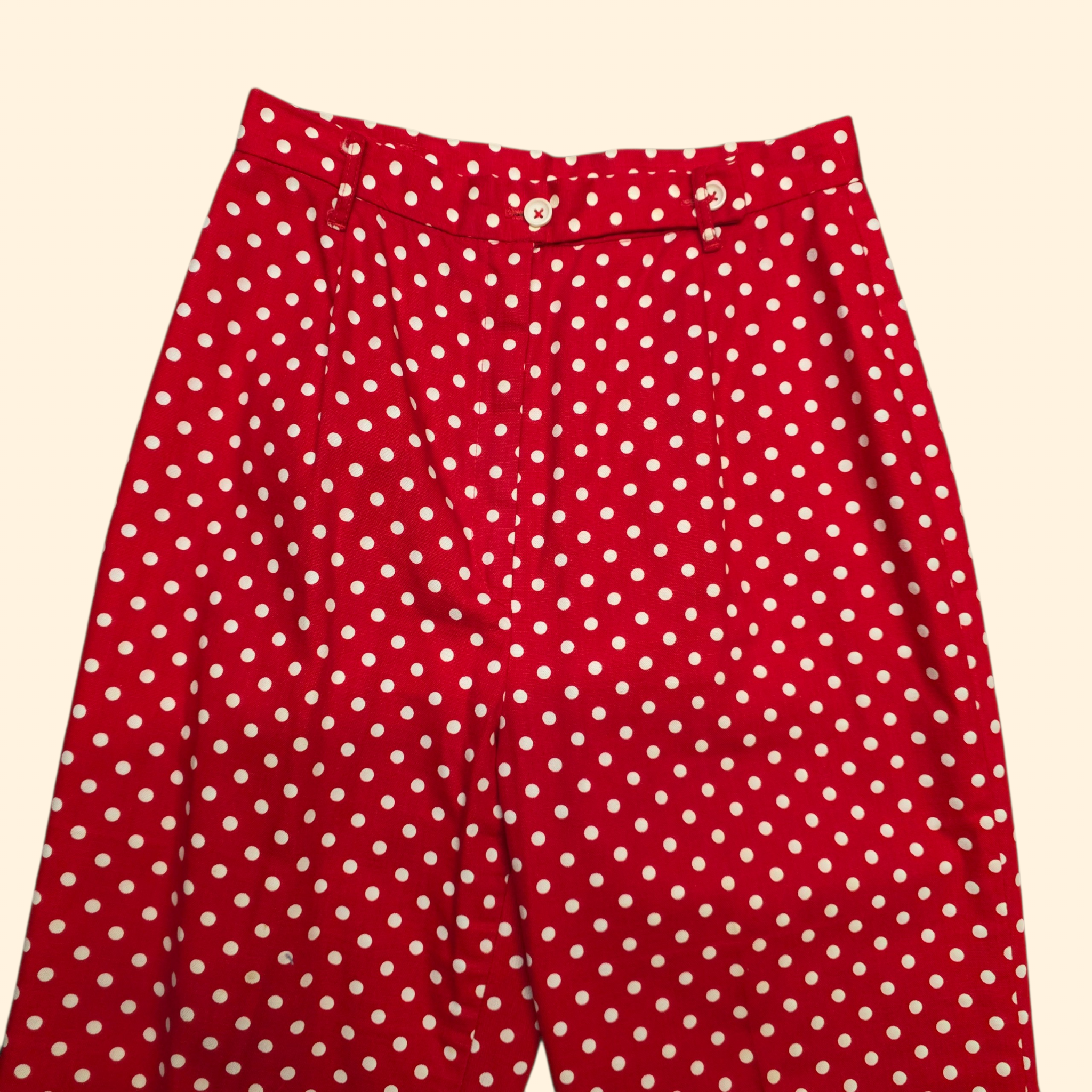 1960s Red and White Polka Dot Slacks ~ Extra Small / Small ~ Pinup Rockabilly High Rise Slim Fit Bareback