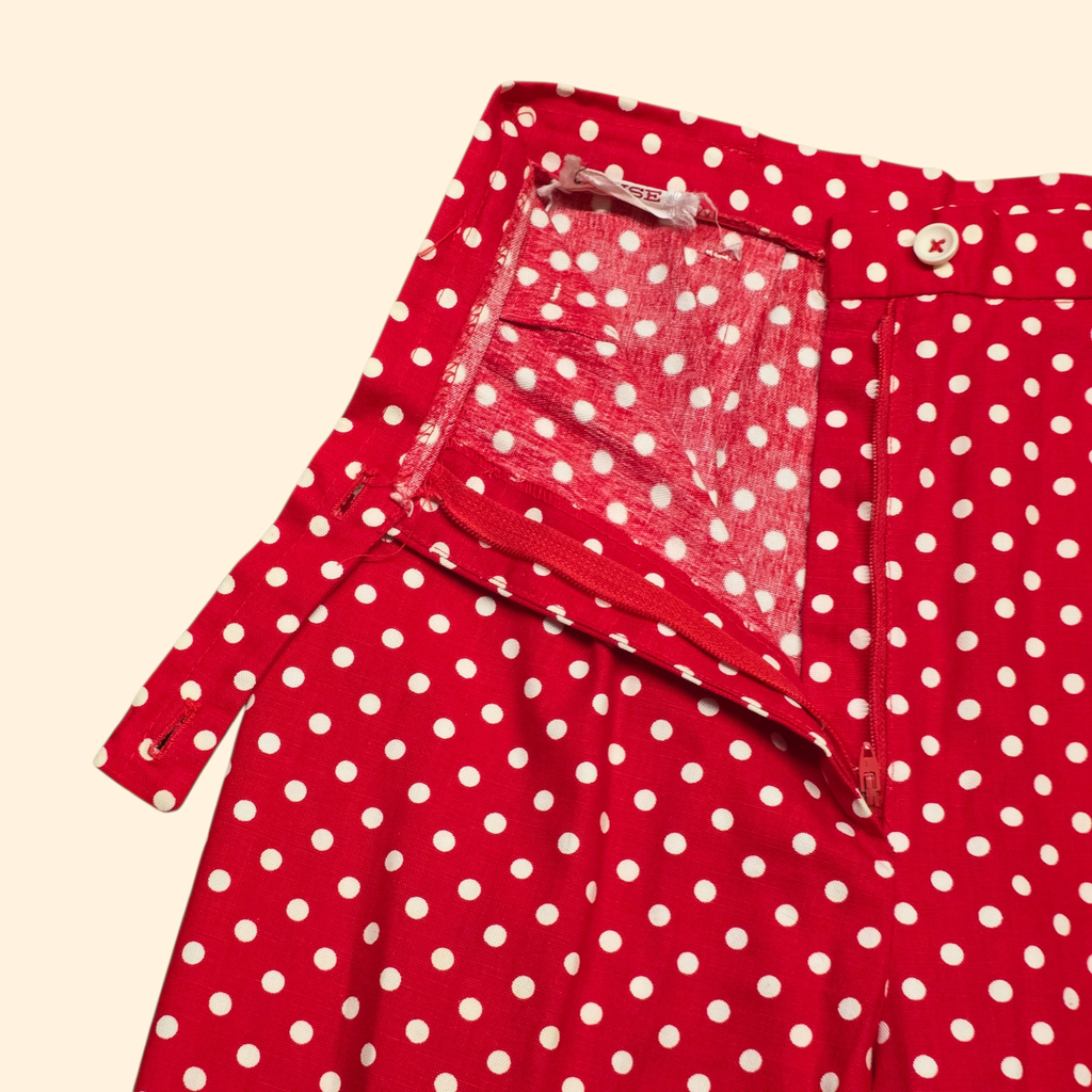 1960s Red and White Polka Dot Slacks ~ Extra Small / Small ~ Pinup Rockabilly High Rise Slim Fit Bareback