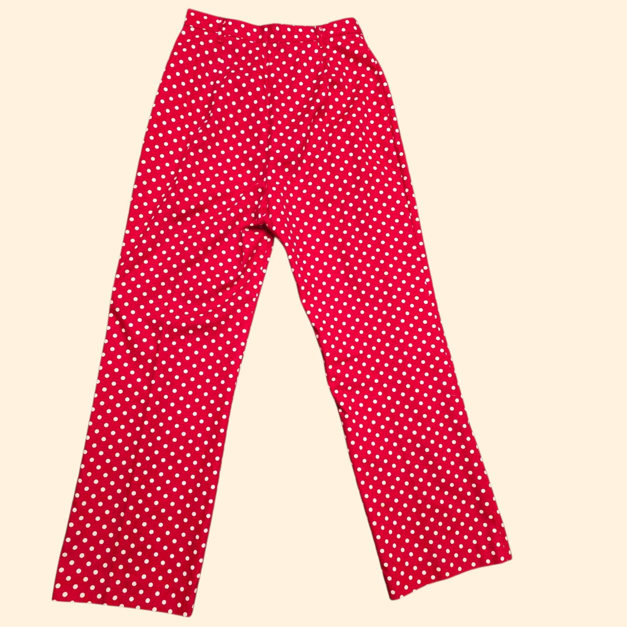 1960s Red and White Polka Dot Slacks ~ Extra Small / Small ~ Pinup Rockabilly High Rise Slim Fit Bareback
