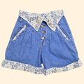 1980s Lace Trim High Rise Jean Shorts ~ Small Pleated Button Fly