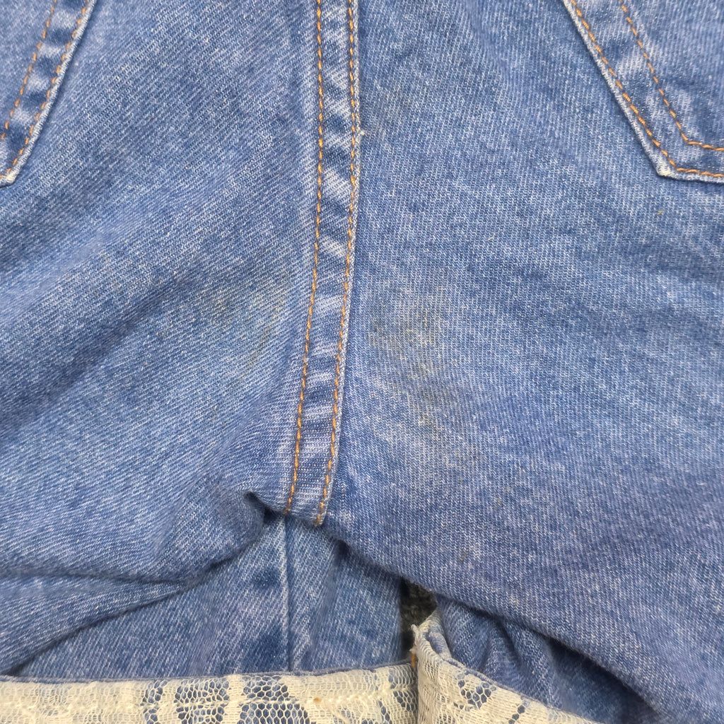 1980s Lace Trim High Rise Jean Shorts ~ Small Pleated Button Fly