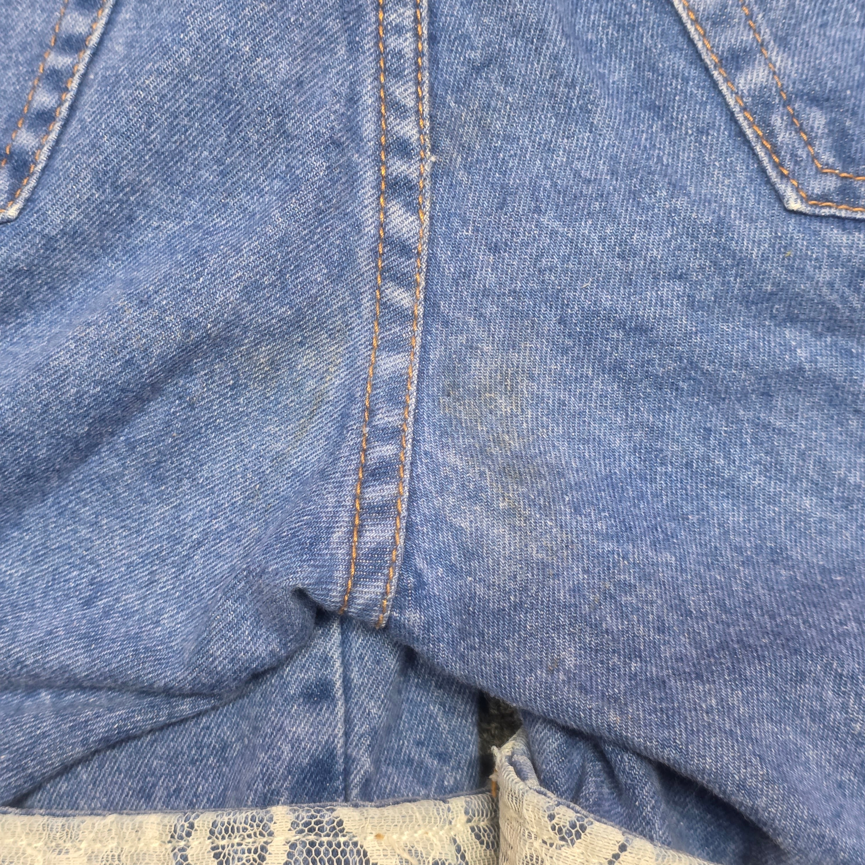 1980s Lace Trim High Rise Jean Shorts ~ Small Pleated Button Fly