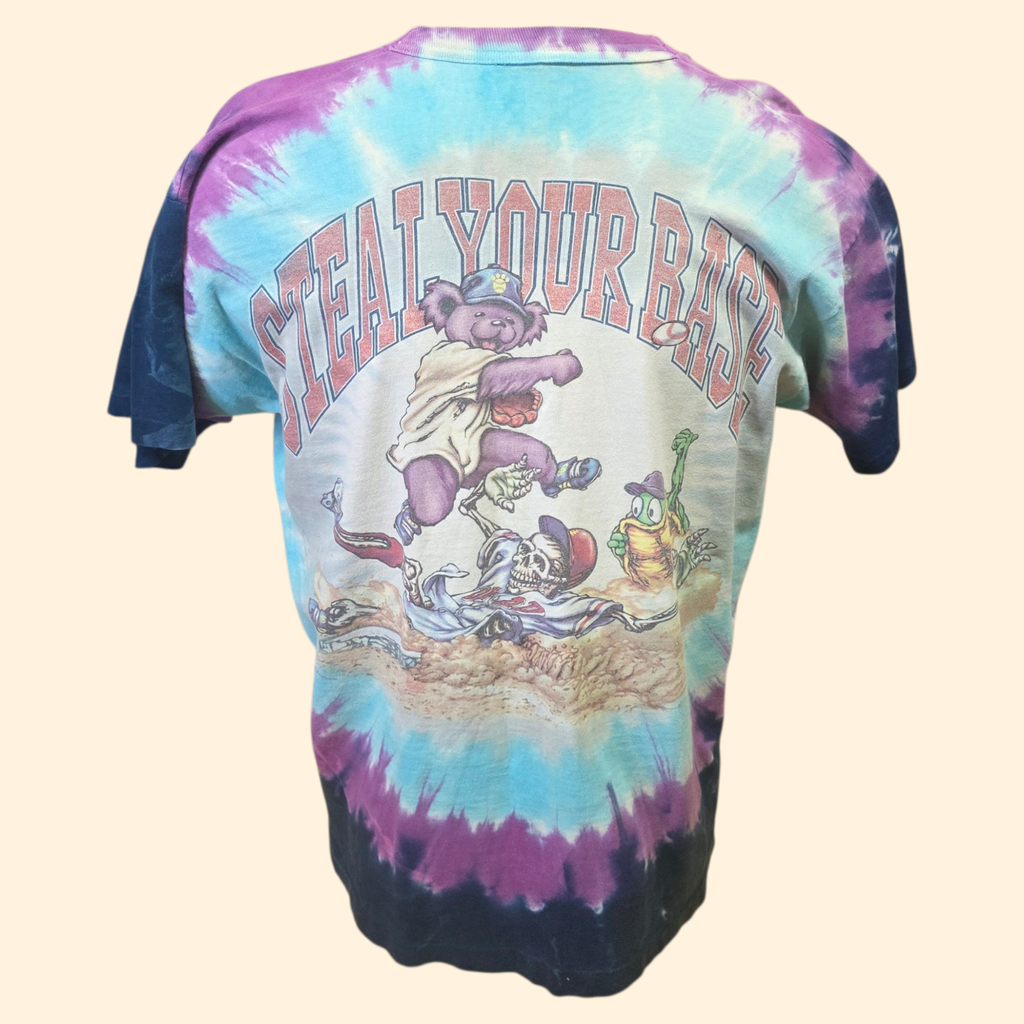 1990s Liquid Blue Tie Dye Grateful Dead T Shirt ~ Extra Large ~ 1994 Steal Your Base Single Stitch Baseball