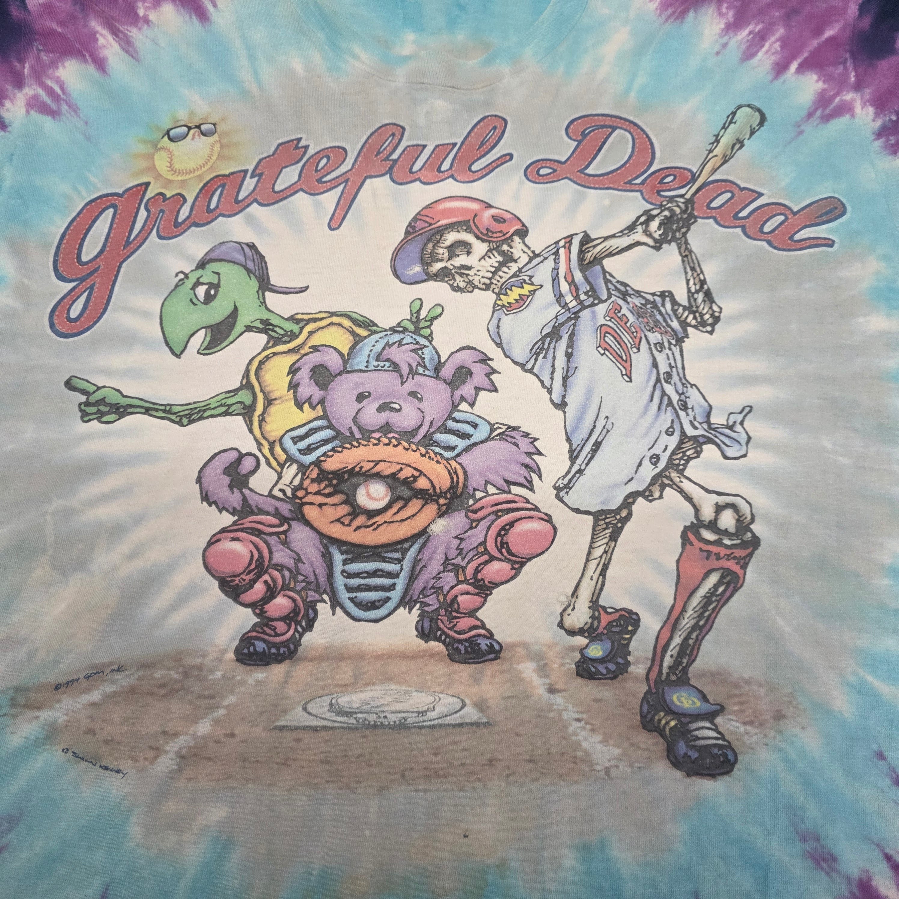 1990s Liquid Blue Tie Dye Grateful Dead T Shirt ~ Extra Large ~ 1994 Steal Your Base Single Stitch Baseball