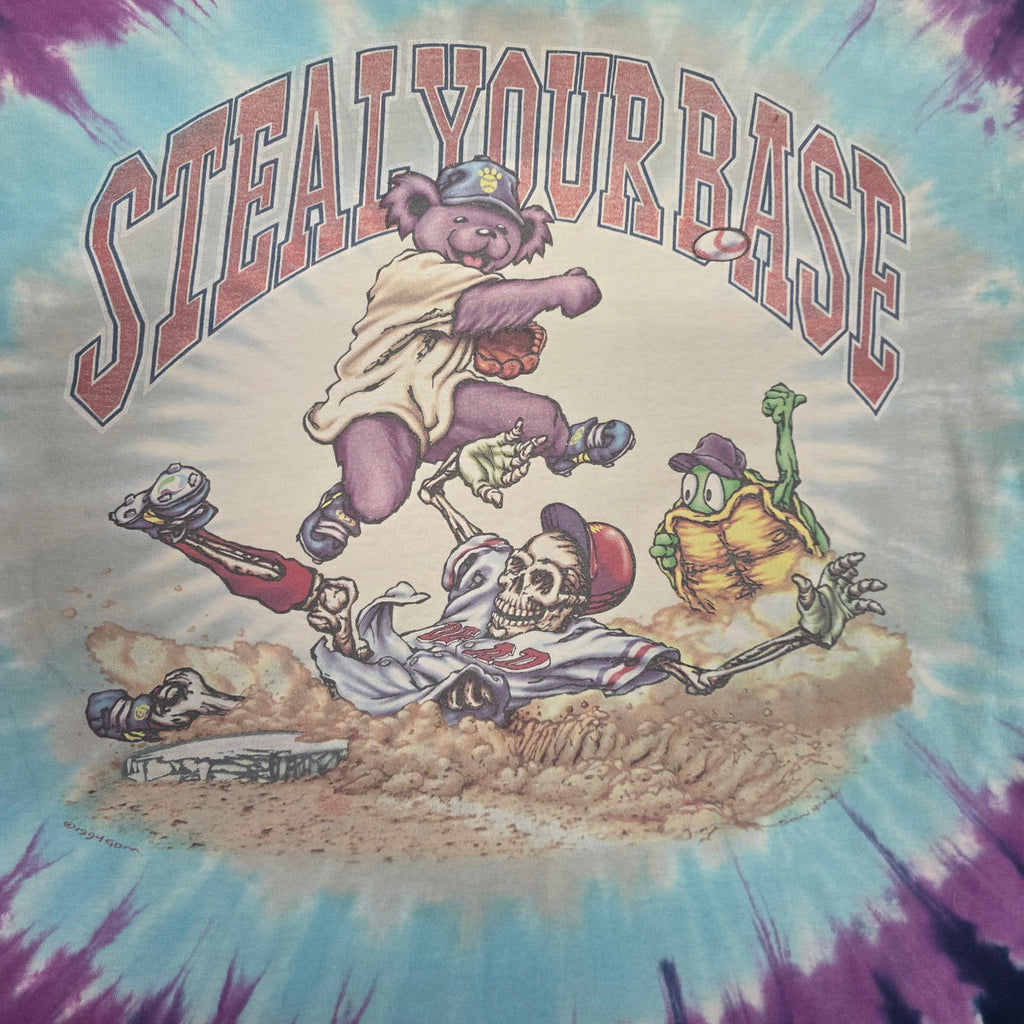 1990s Liquid Blue Tie Dye Grateful Dead T Shirt ~ Extra Large ~ 1994 Steal Your Base Single Stitch Baseball