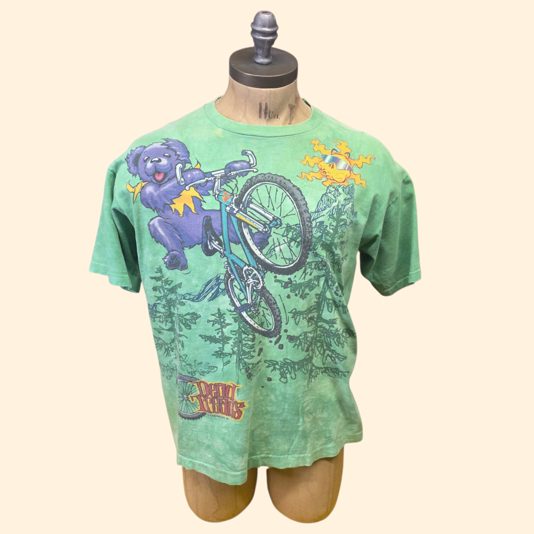 1990s Liquid Blue Grateful Dead T Shirt ~ Extra Large ~ 1995 Dead Treads Mountain Bike Single Stitch