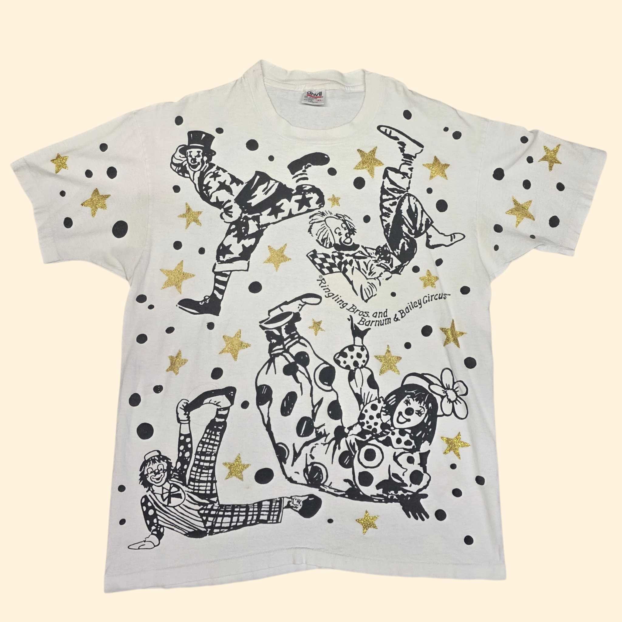 1990s Ringling Brothers Circus All Over Print T Shirt ~ Extra Large ~ Clown Glitter Single Stitch