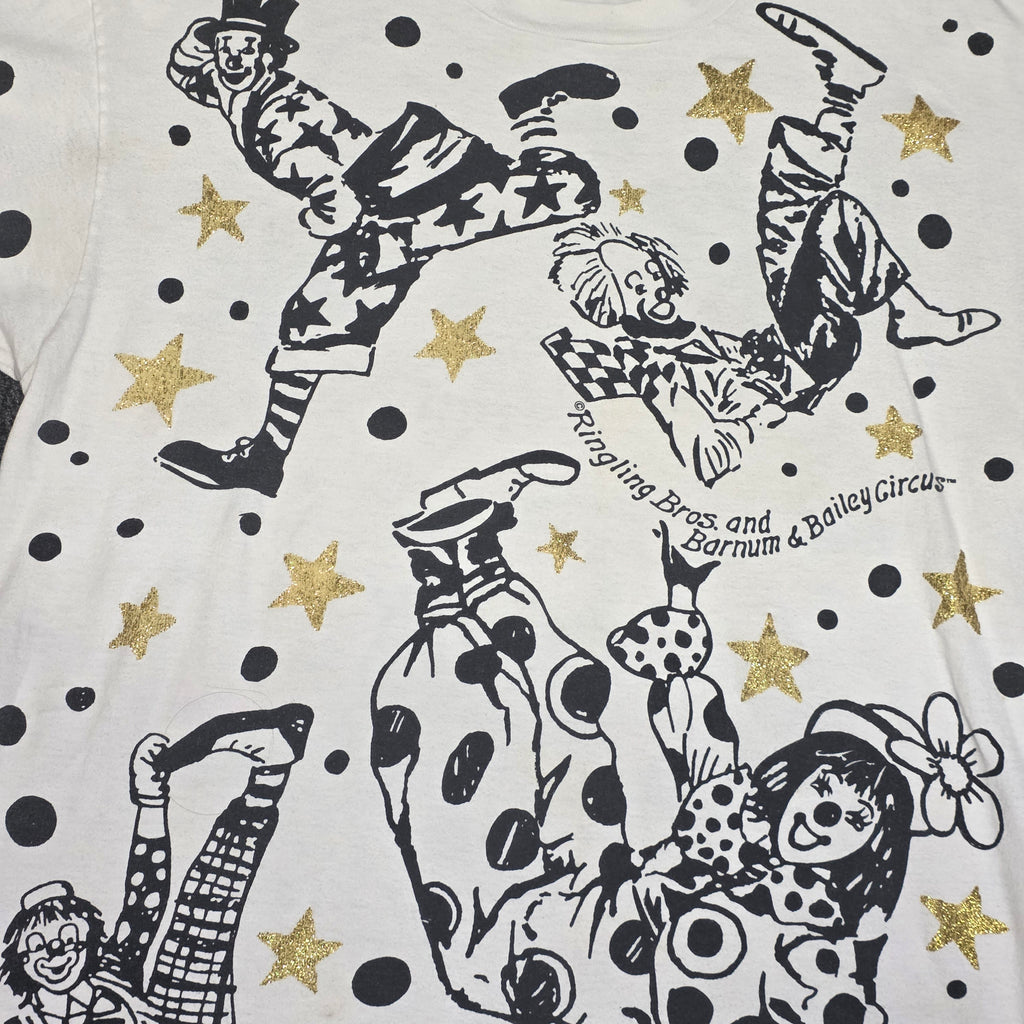 1990s Ringling Brothers Circus All Over Print T Shirt ~ Extra Large ~ Clown Glitter Single Stitch