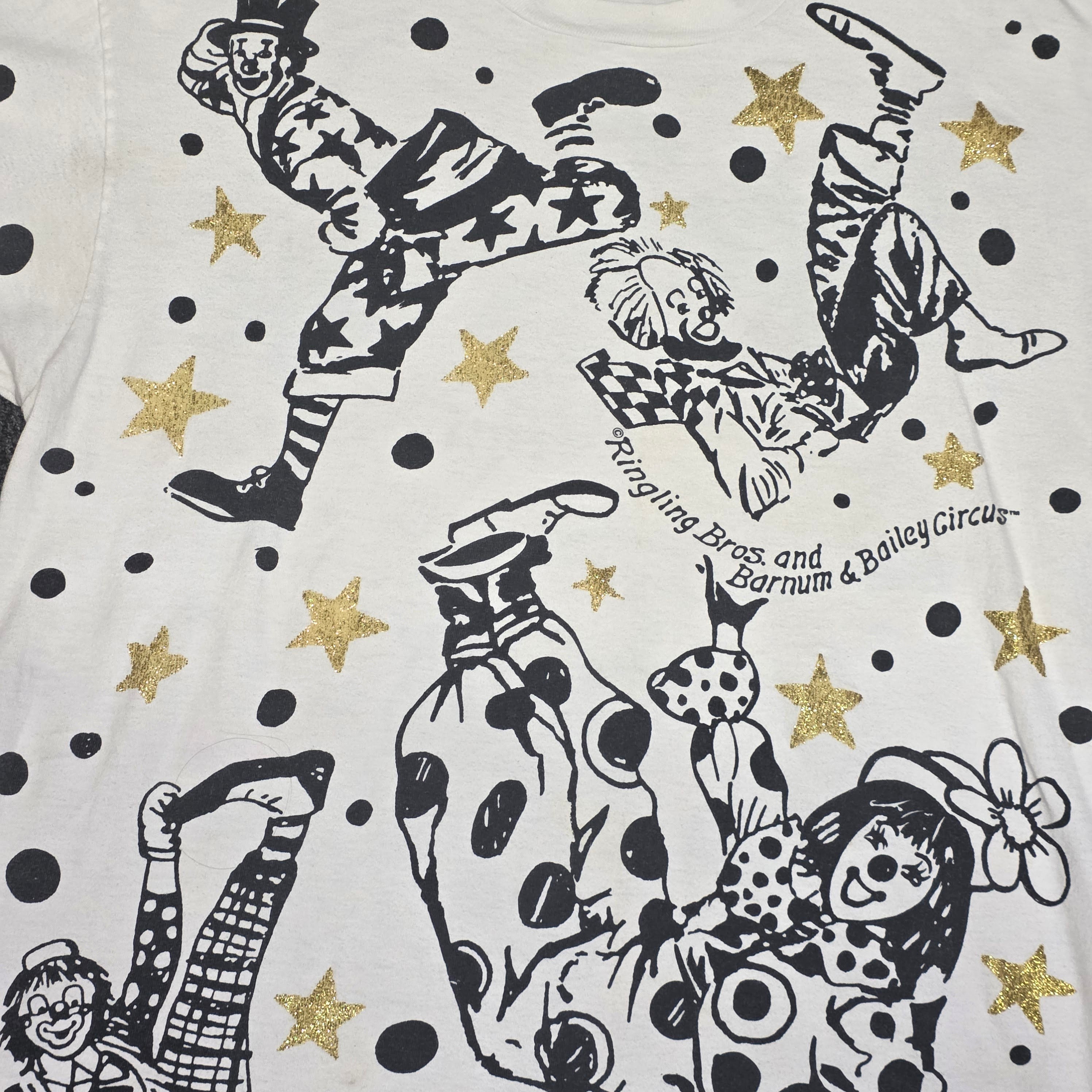 1990s Ringling Brothers Circus All Over Print T Shirt ~ Extra Large ~ Clown Glitter Single Stitch