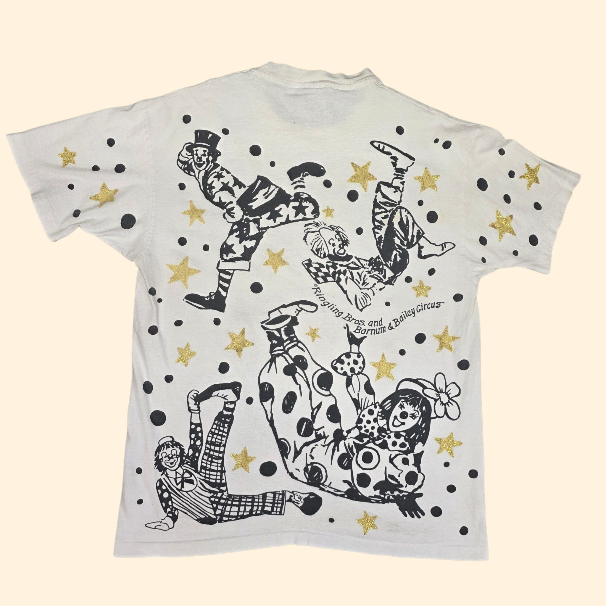 1990s Ringling Brothers Circus All Over Print T Shirt ~ Extra Large ~ Clown Glitter Single Stitch