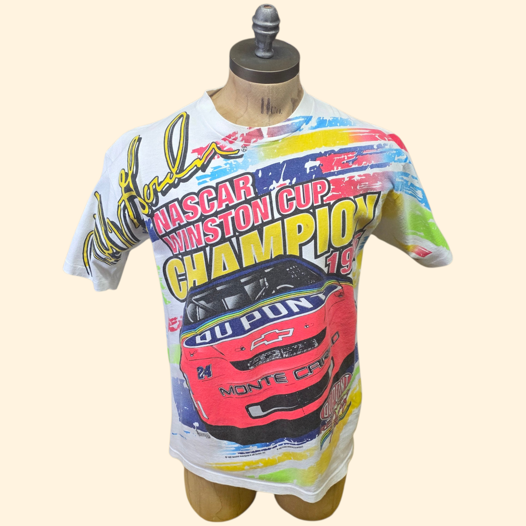 1990s Jeff Gordon Nascar All Over Print T Shirt ~ Medium ~ Winston Cup Champion 1995
