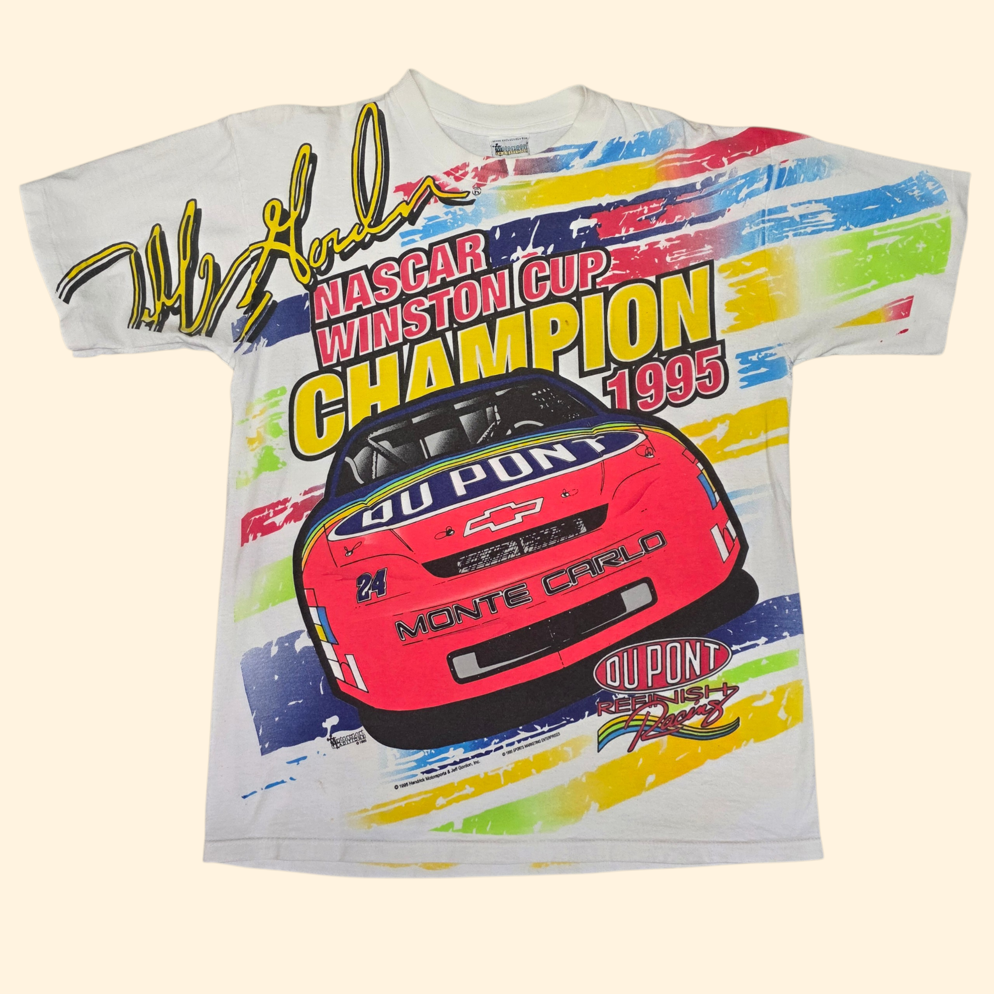 1990s Jeff Gordon Nascar All Over Print T Shirt ~ Medium ~ Winston Cup Champion 1995