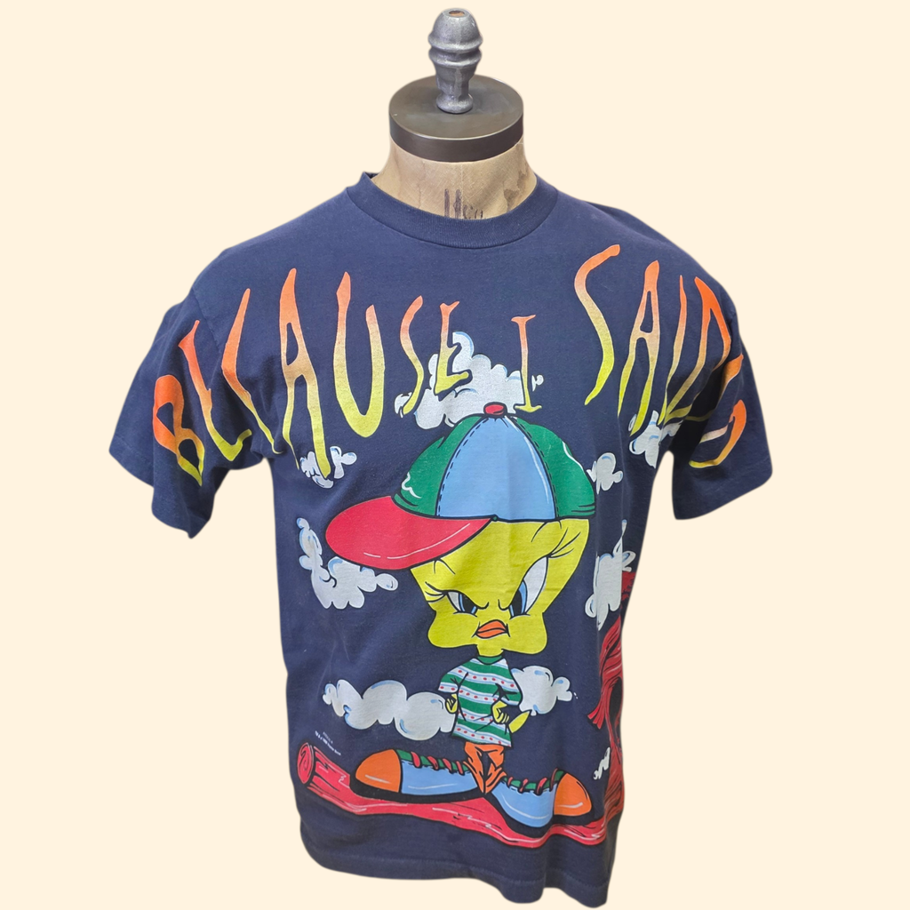 1990s Tweety Bird T Shirt ~ Large ~ 1996 Looney Toons Because I Said So Hip Hop Single Stitch