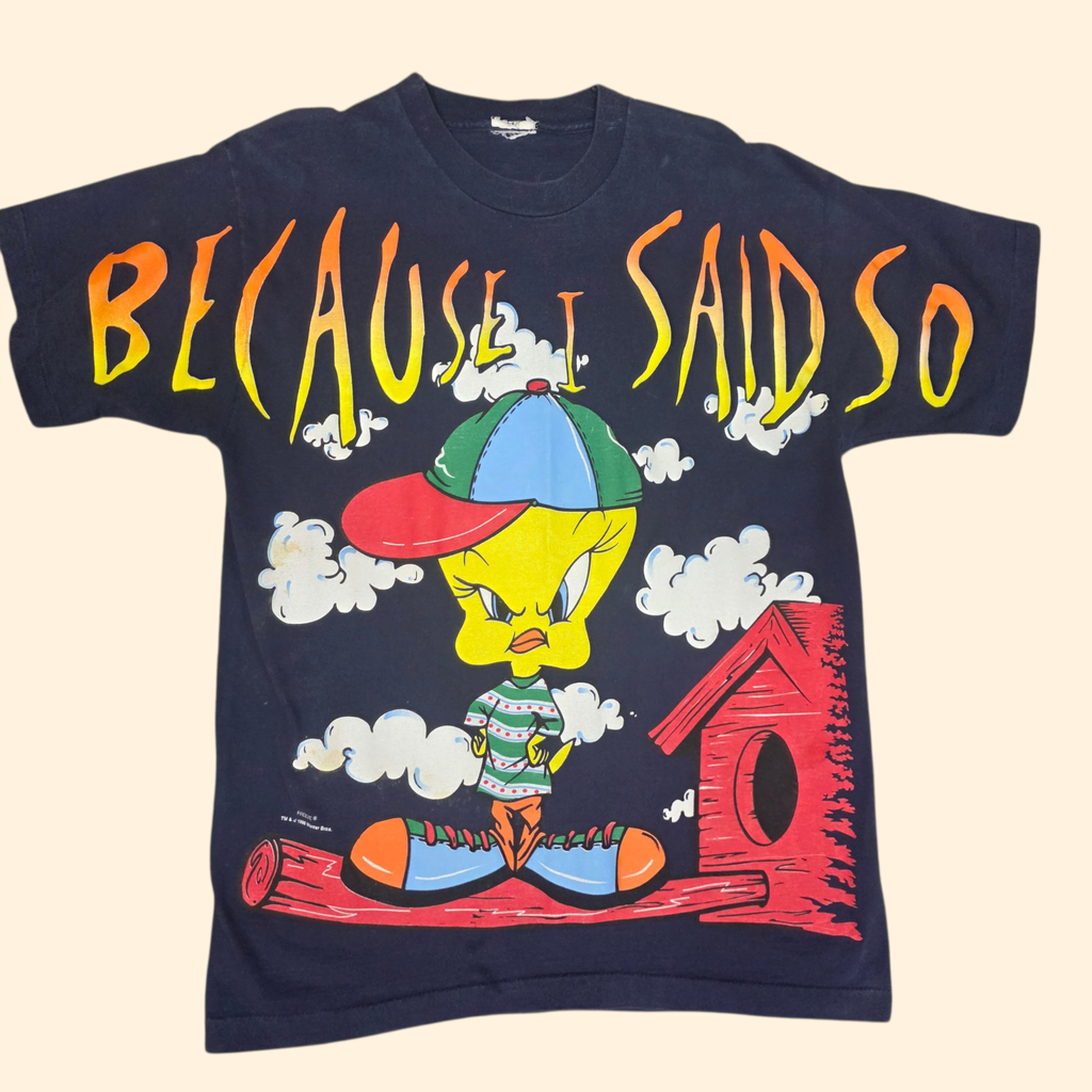 1990s Tweety Bird T Shirt ~ Large ~ 1996 Looney Toons Because I Said So Hip Hop Single Stitch
