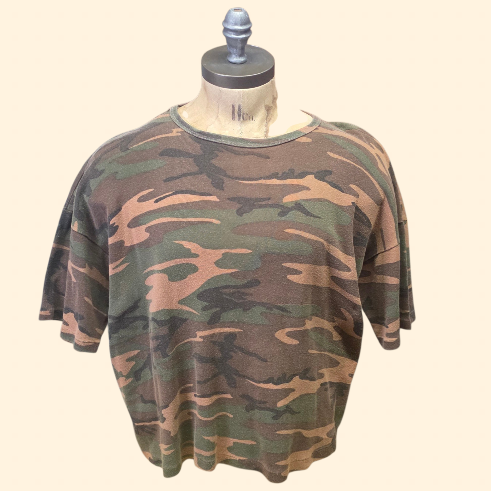 1980s Woodland Camouflage Boxy T Shirt ~ Extra Large ~ Single Stitch Camo