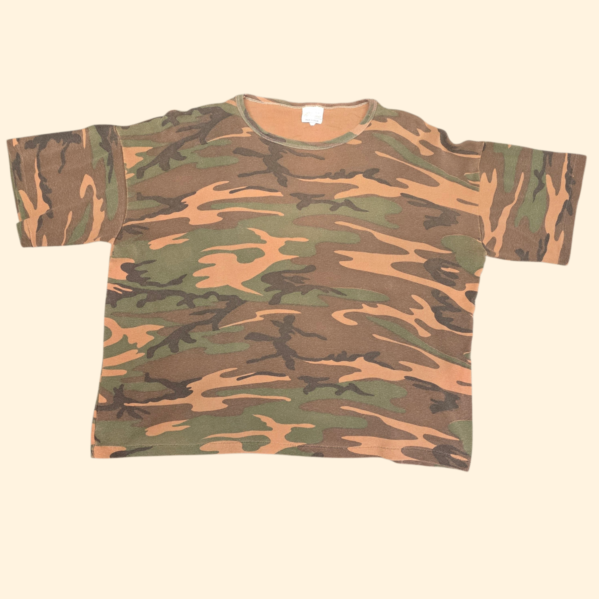 1980s Woodland Camouflage Boxy T Shirt ~ Extra Large ~ Single Stitch Camo