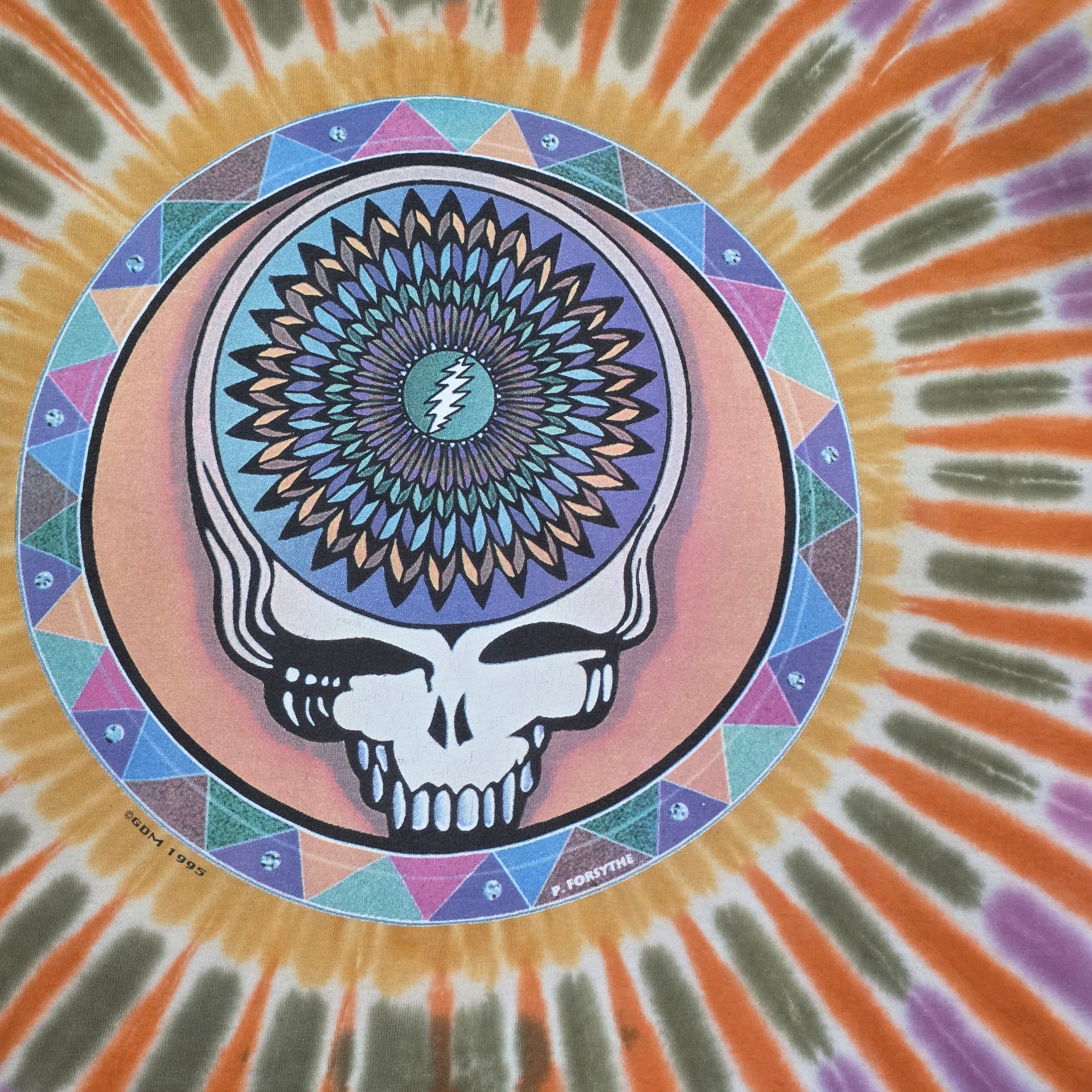 1990s Grateful Dead Tour Tie Dye T Shirt ~ Extra Large ~ 1995 Vegas Seattle Portland Shoreline Gildan Honduras