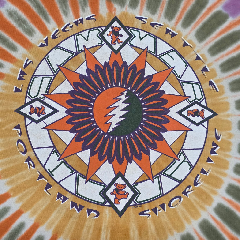 1990s Grateful Dead Tour Tie Dye T Shirt ~ Extra Large ~ 1995 Vegas Seattle Portland Shoreline Gildan Honduras