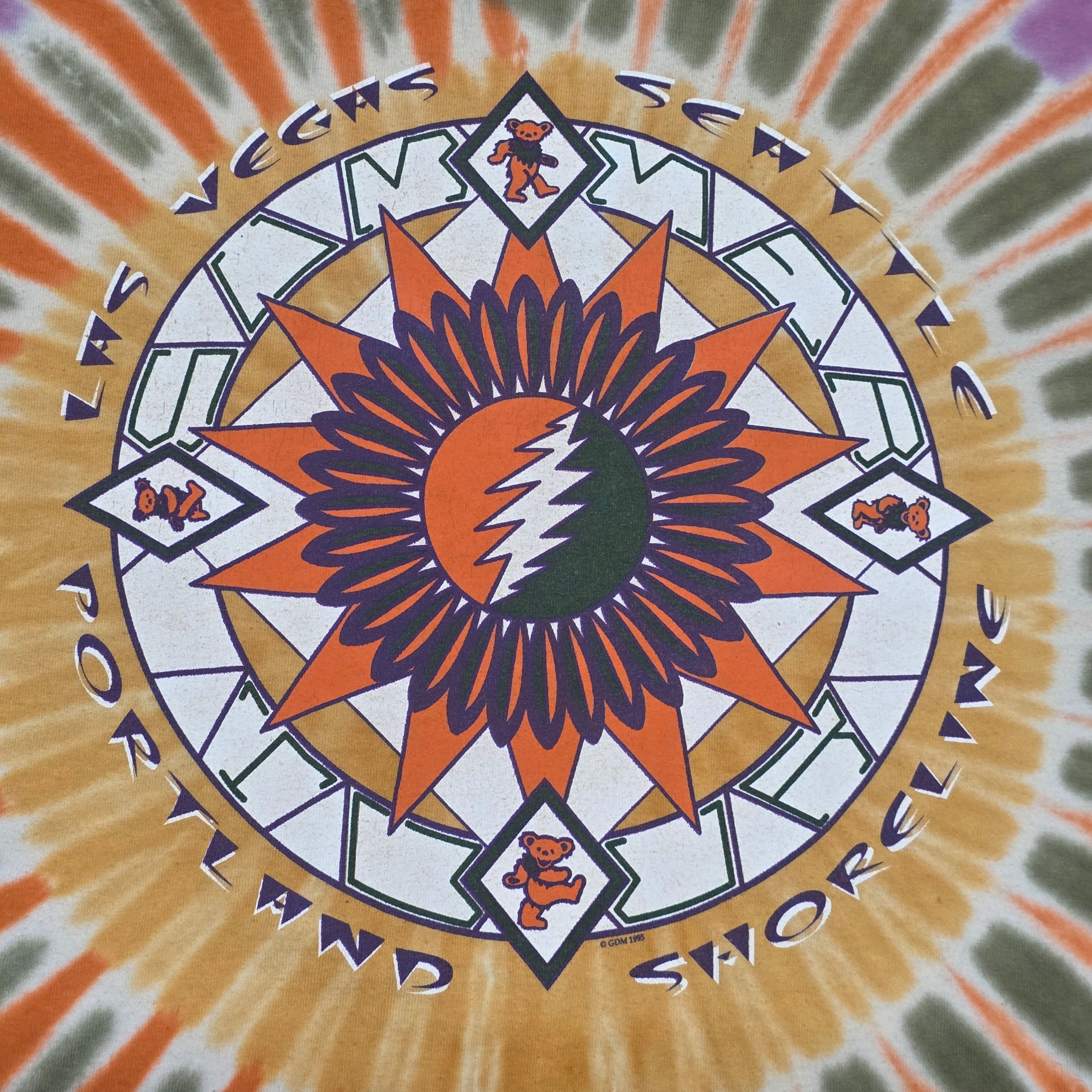 1990s Grateful Dead Tour Tie Dye T Shirt ~ Extra Large ~ 1995 Vegas Seattle Portland Shoreline Gildan Honduras