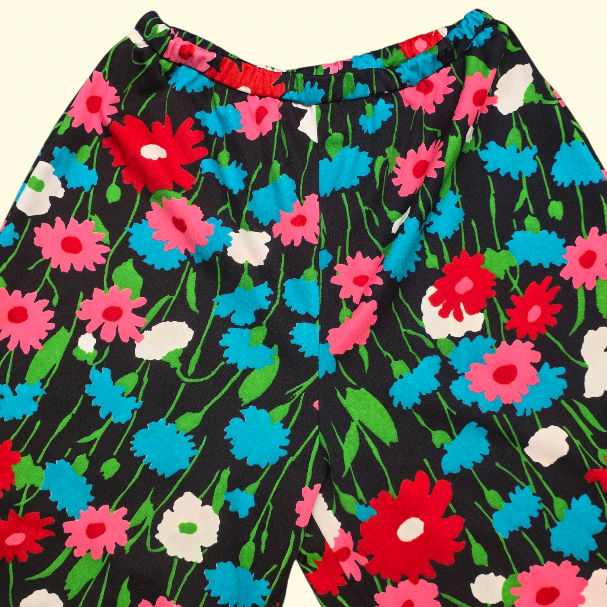 1970s Alex Colman Floral High Rise Polyester Pants ~ Small Medium ~ High Rise Flower Power Wide Leg