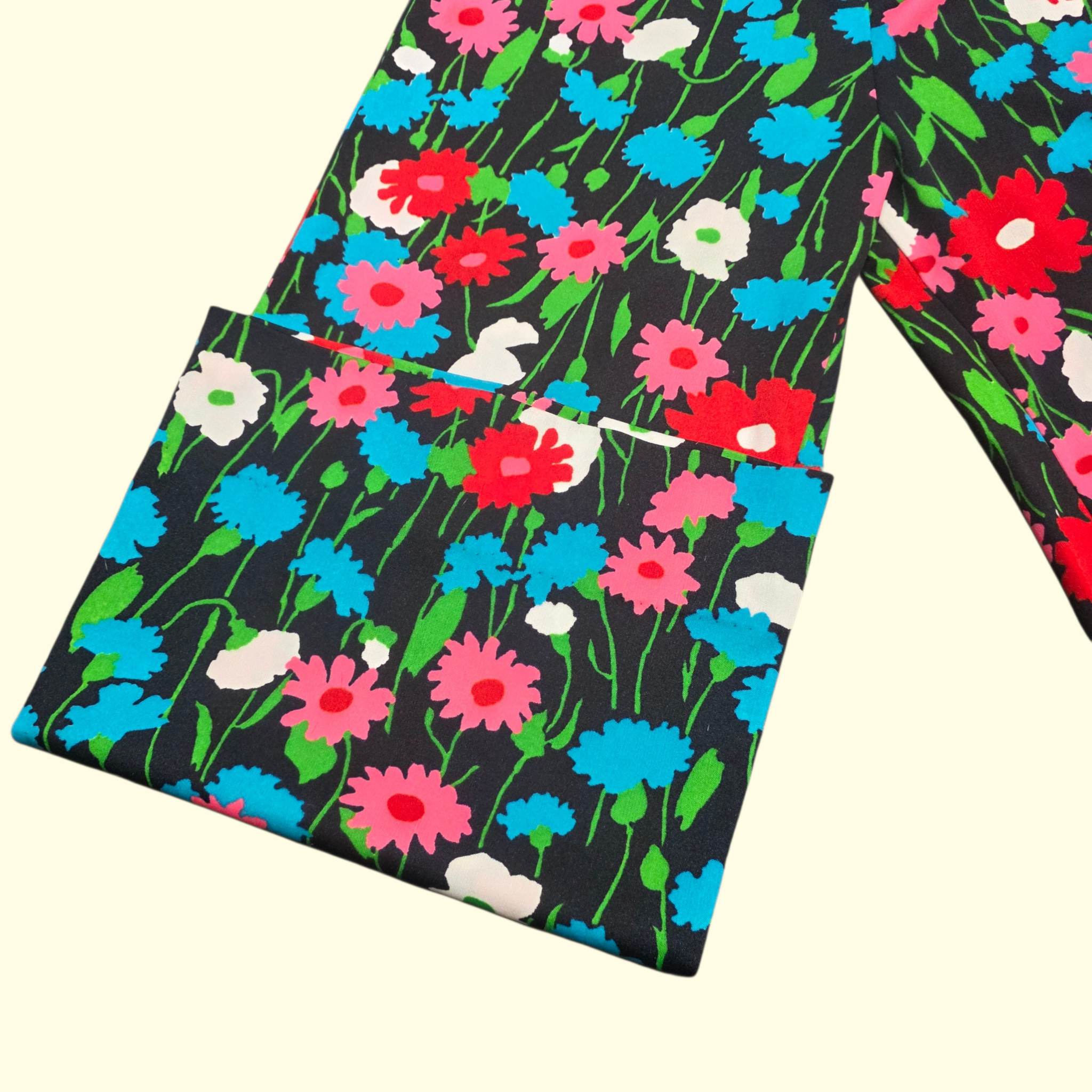 1970s Alex Colman Floral High Rise Polyester Pants ~ Small Medium ~ High Rise Flower Power Wide Leg