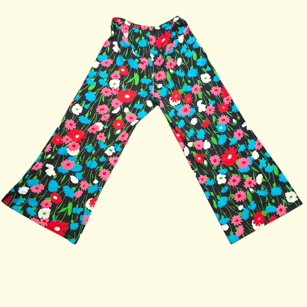1970s Alex Colman Floral High Rise Polyester Pants ~ Small Medium ~ High Rise Flower Power Wide Leg