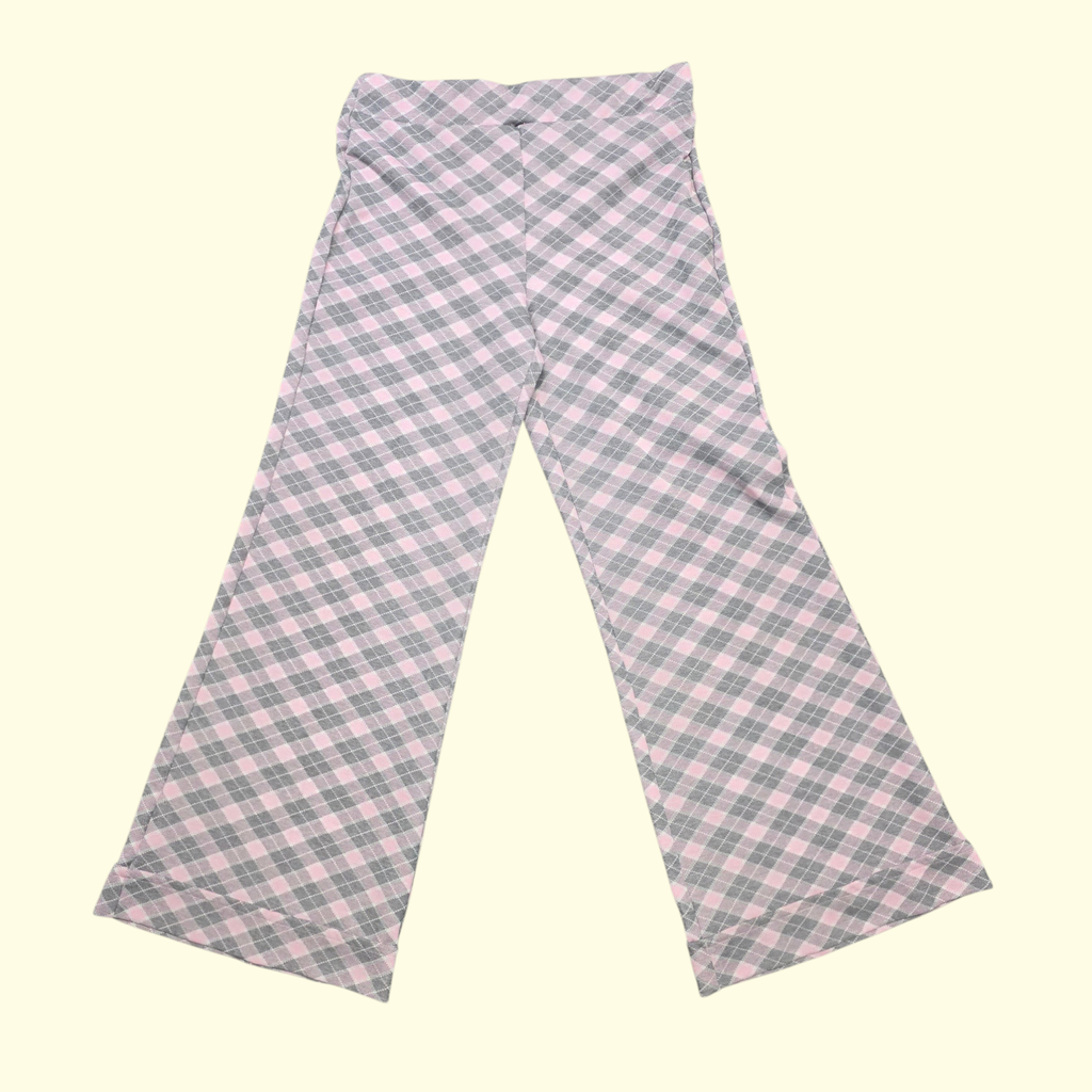 1970s Plaid Polyester High Rise Bell Bottom Pants ~ Large ~ Pink Gray Flare