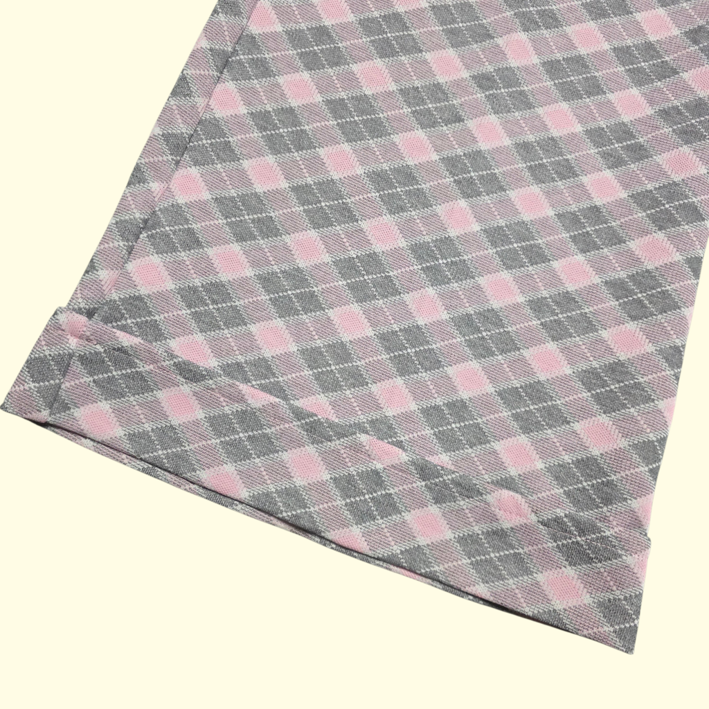 1970s Plaid Polyester High Rise Bell Bottom Pants ~ Large ~ Pink Gray Flare