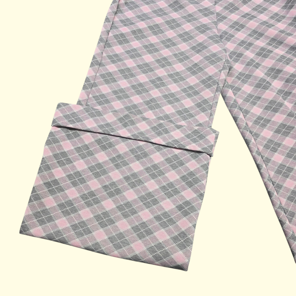 1970s Plaid Polyester High Rise Bell Bottom Pants ~ Large ~ Pink Gray Flare