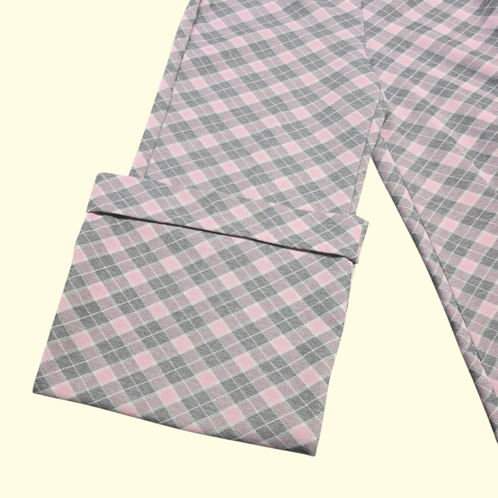 1970s Plaid Polyester High Rise Bell Bottom Pants ~ Large ~ Pink Gray Flare