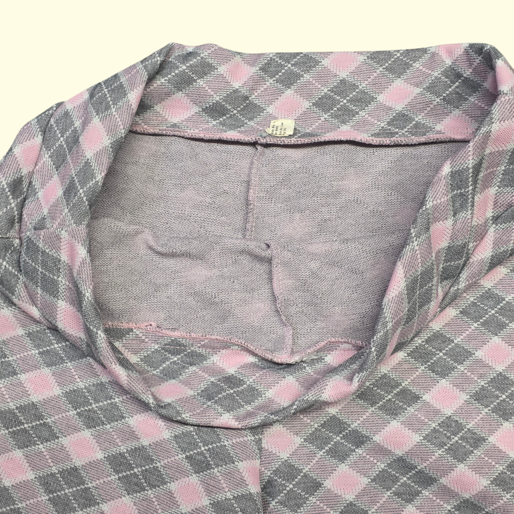 1970s Plaid Polyester High Rise Bell Bottom Pants ~ Large ~ Pink Gray Flare