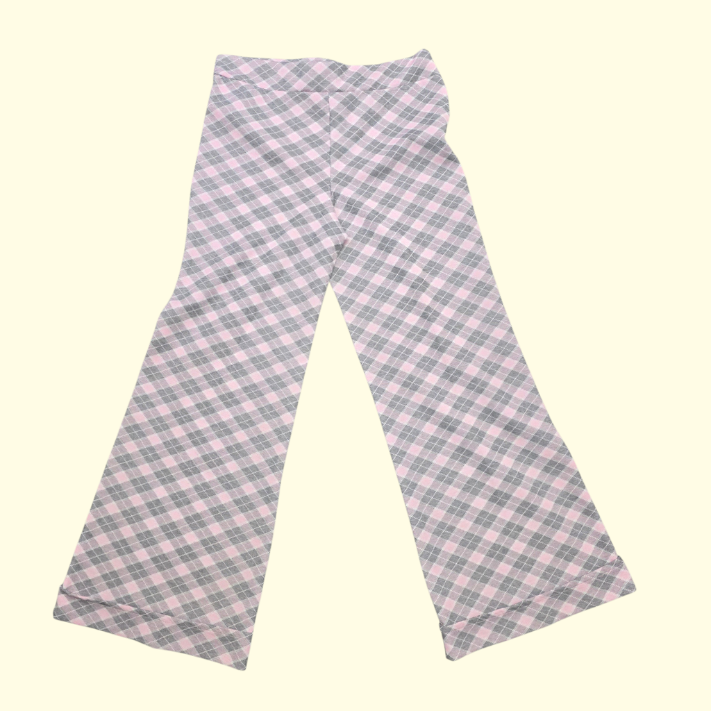1970s Plaid Polyester High Rise Bell Bottom Pants ~ Large ~ Pink Gray Flare