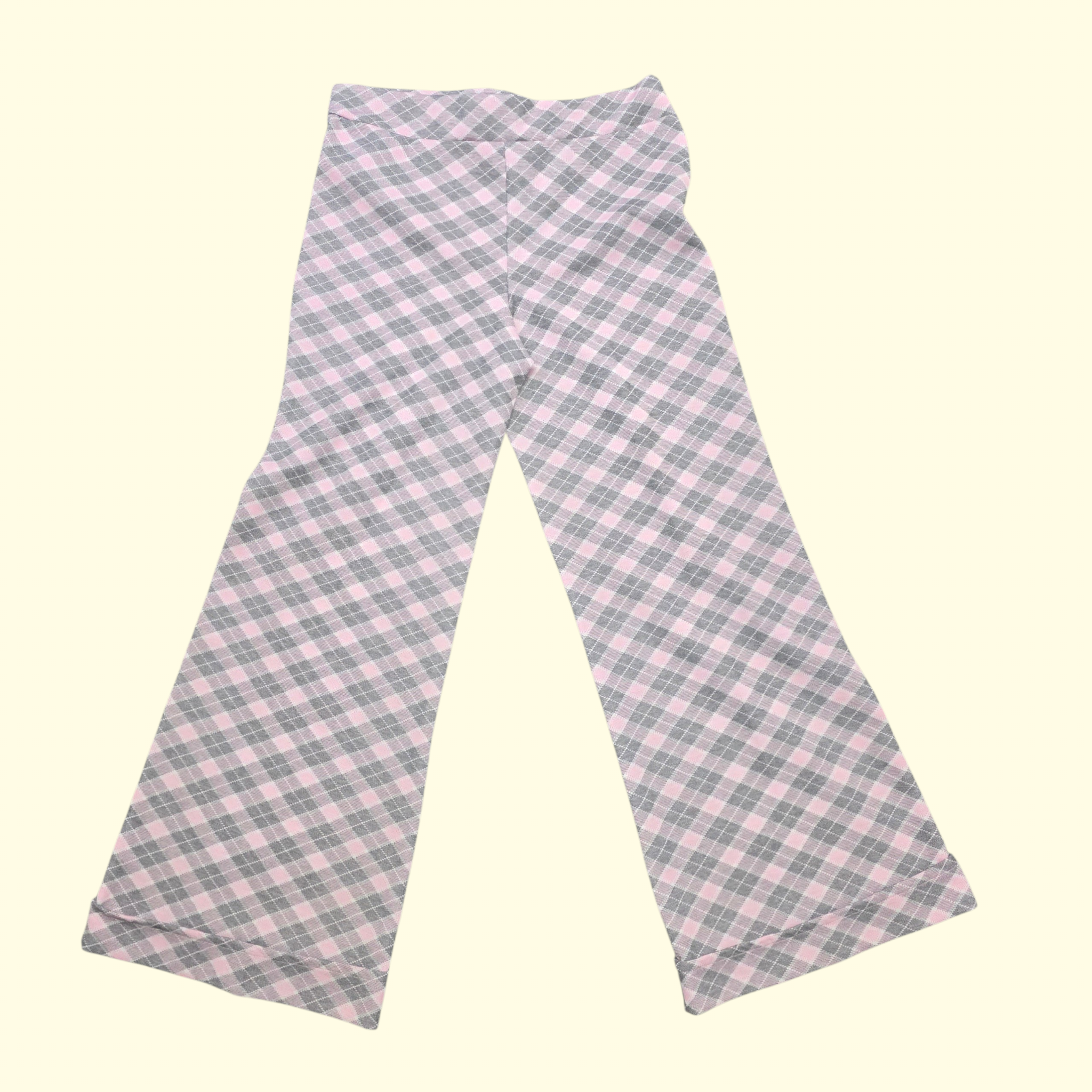 1970s Plaid Polyester High Rise Bell Bottom Pants ~ Large ~ Pink Gray Flare