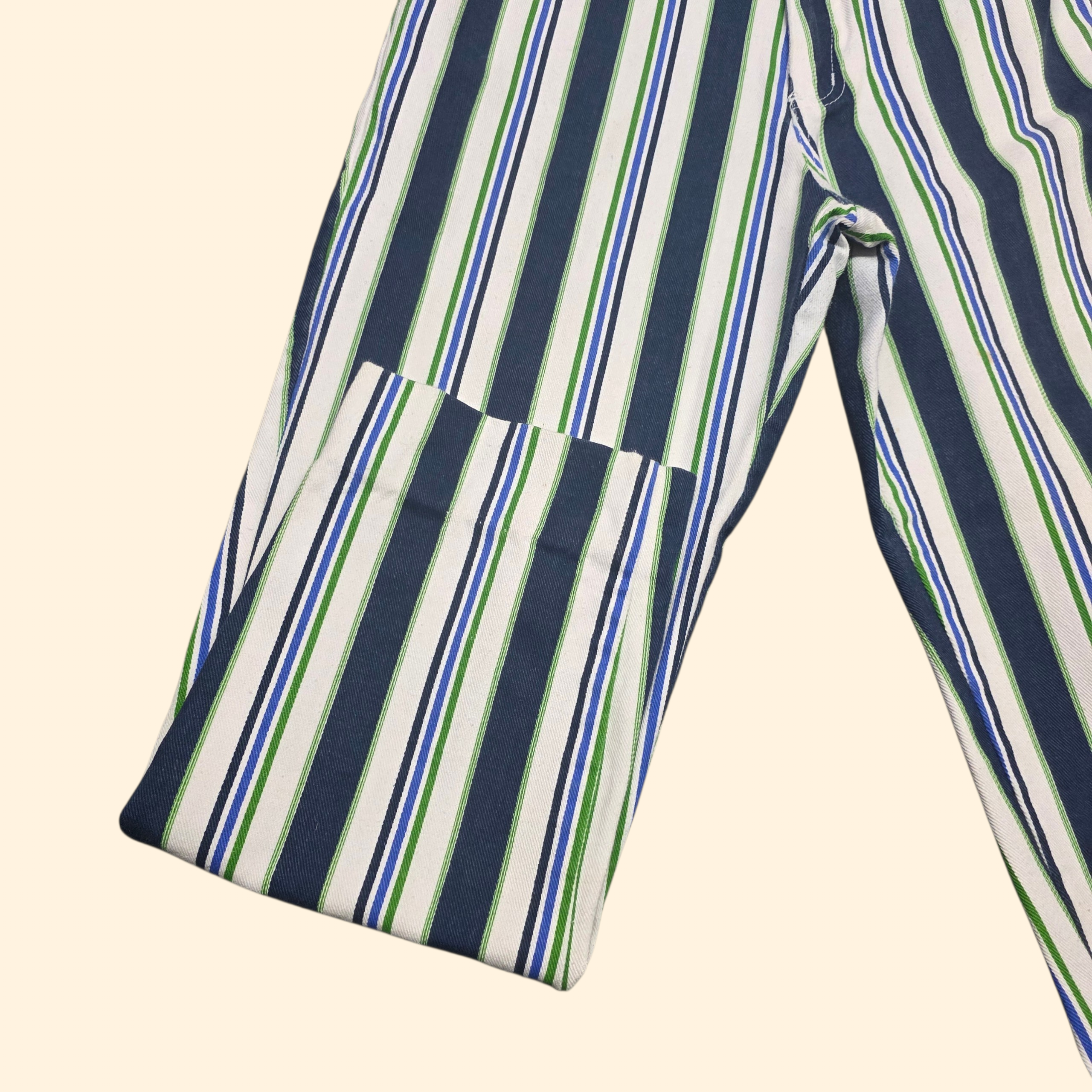 1990s Striped Taper Leg High Rise Jeans ~ Medium ~ Blue Green White