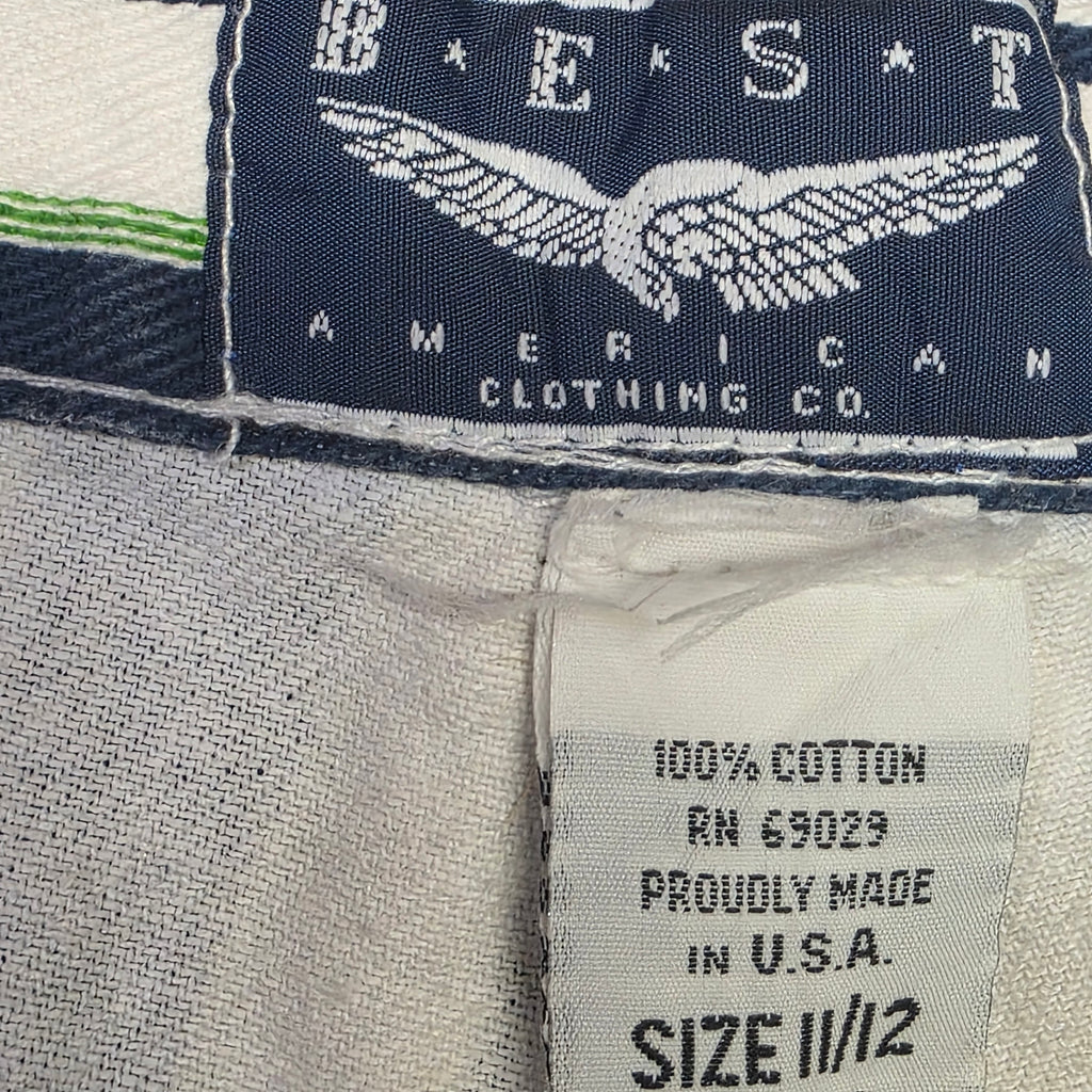 1990s Striped Taper Leg High Rise Jeans ~ Medium ~ Blue Green White