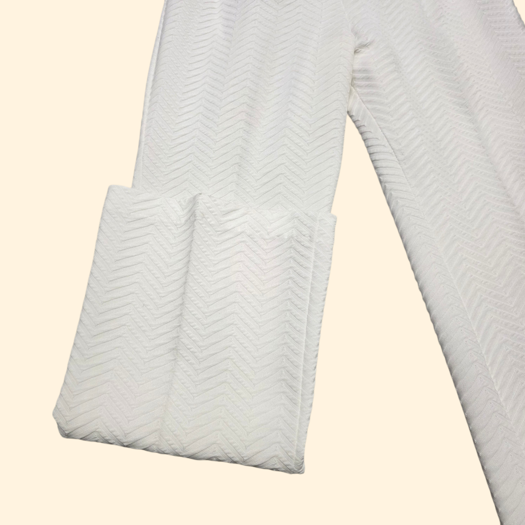 1970s White Double Knit Polyester Flare Pants ~ Medium ~ High Rise Chevron Textured