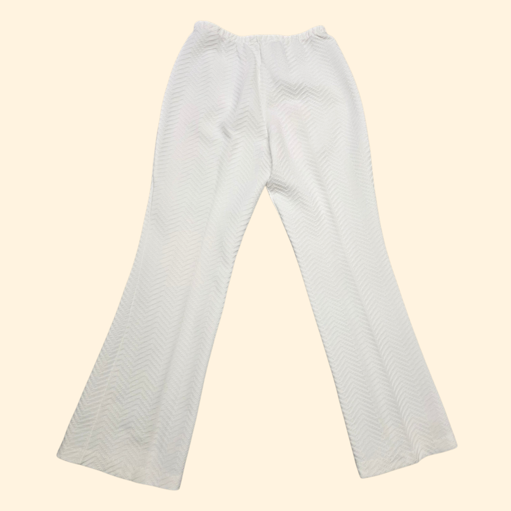 1970s White Double Knit Polyester Flare Pants ~ Medium ~ High Rise Chevron Textured