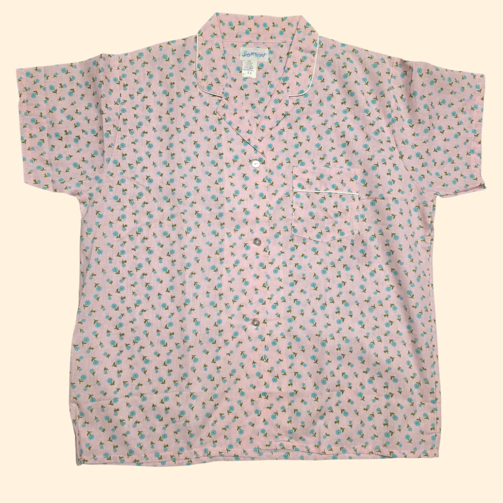 1960s Deadstock Ditzy Floral Pajama Set ~ Extra Large ~ Pink Blue PJ Set
