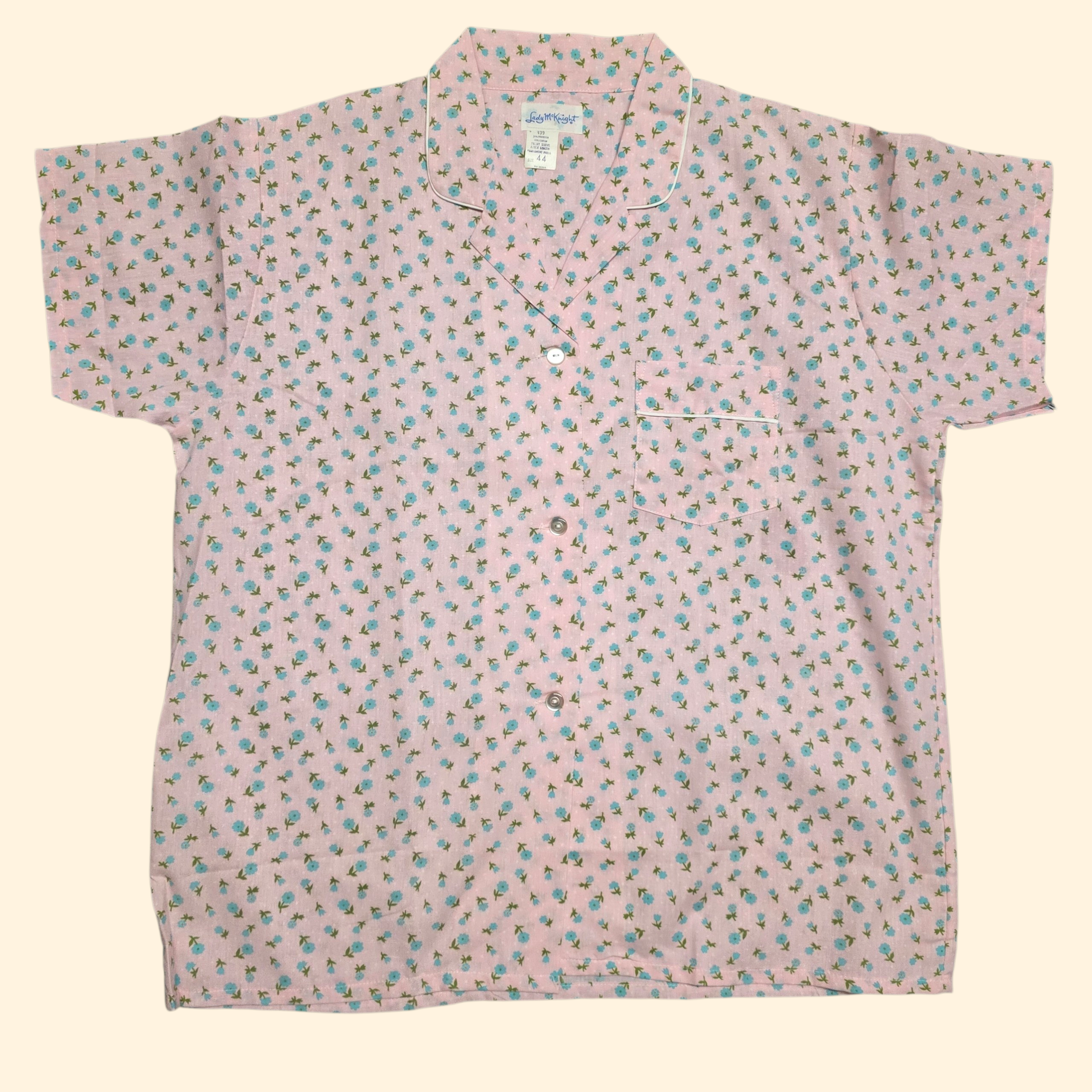 1960s Deadstock Ditzy Floral Pajama Set ~ Extra Large ~ Pink Blue PJ Set