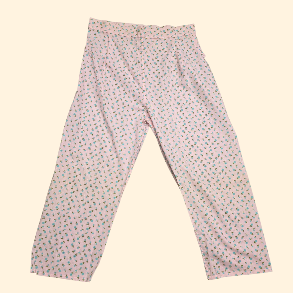 1960s Deadstock Ditzy Floral Pajama Set ~ Extra Large ~ Pink Blue PJ Set