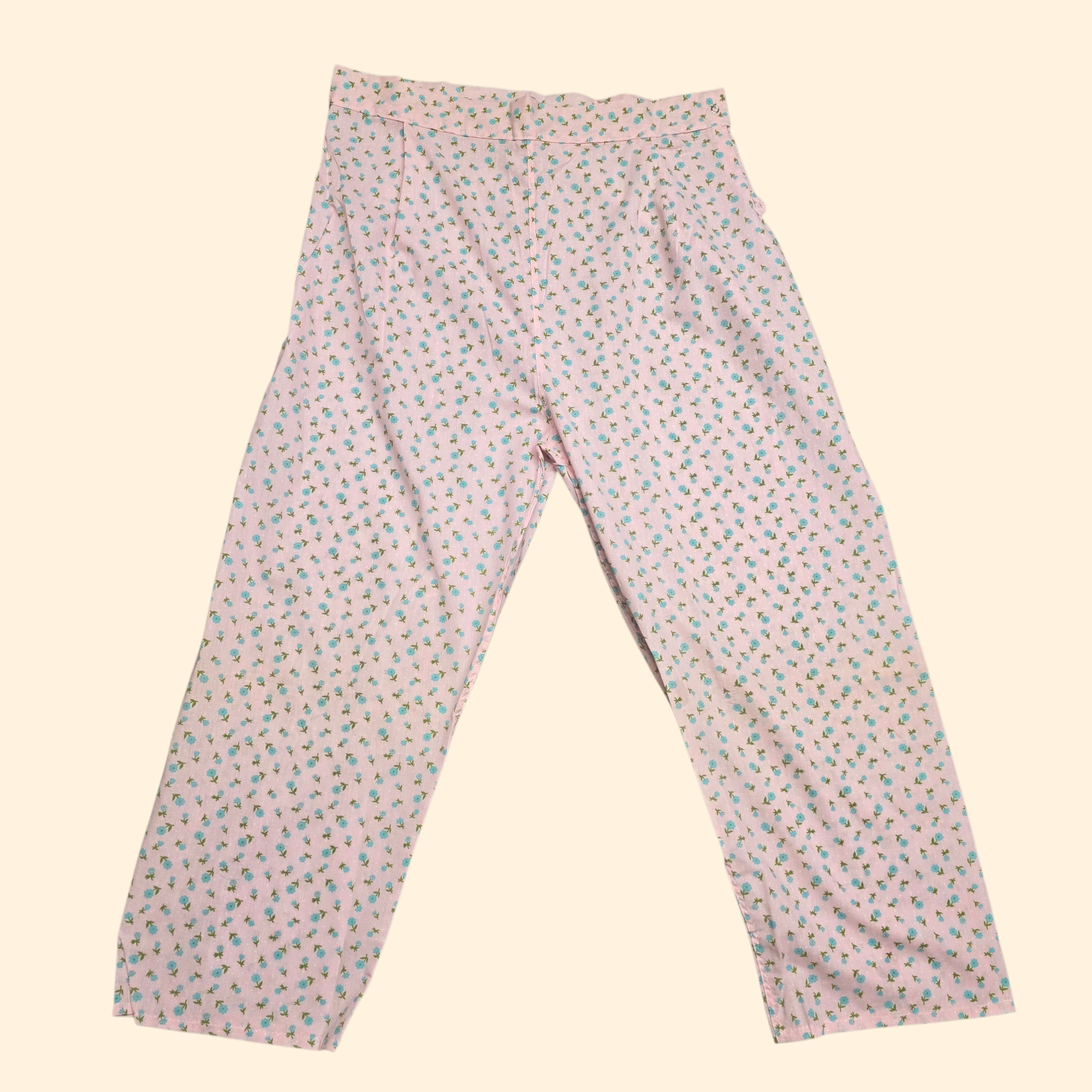 1960s Deadstock Ditzy Floral Pajama Set ~ Extra Large ~ Pink Blue PJ Set
