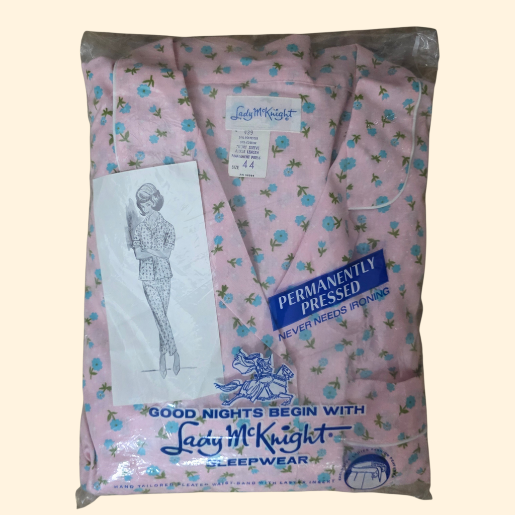 1960s Deadstock Ditzy Floral Pajama Set ~ Extra Large ~ Pink Blue PJ Set