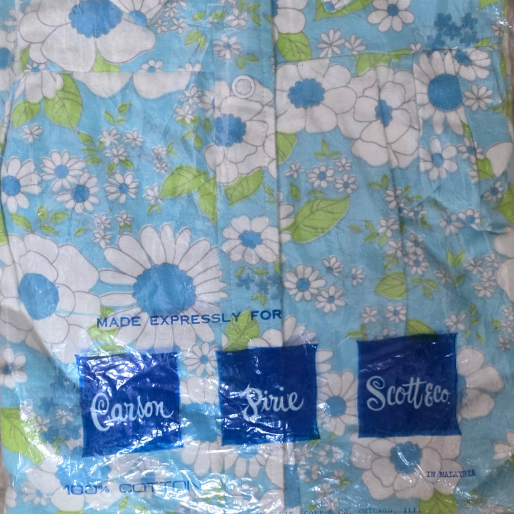 1960s Deadstock Flower Power Cotton Nightgown ~ Large ~ Teal Green Floral Duster