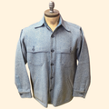 1980s Eddie Bauer Blue Wool Button Down Shirt ~ L ~ Twill Herringbone Shacket