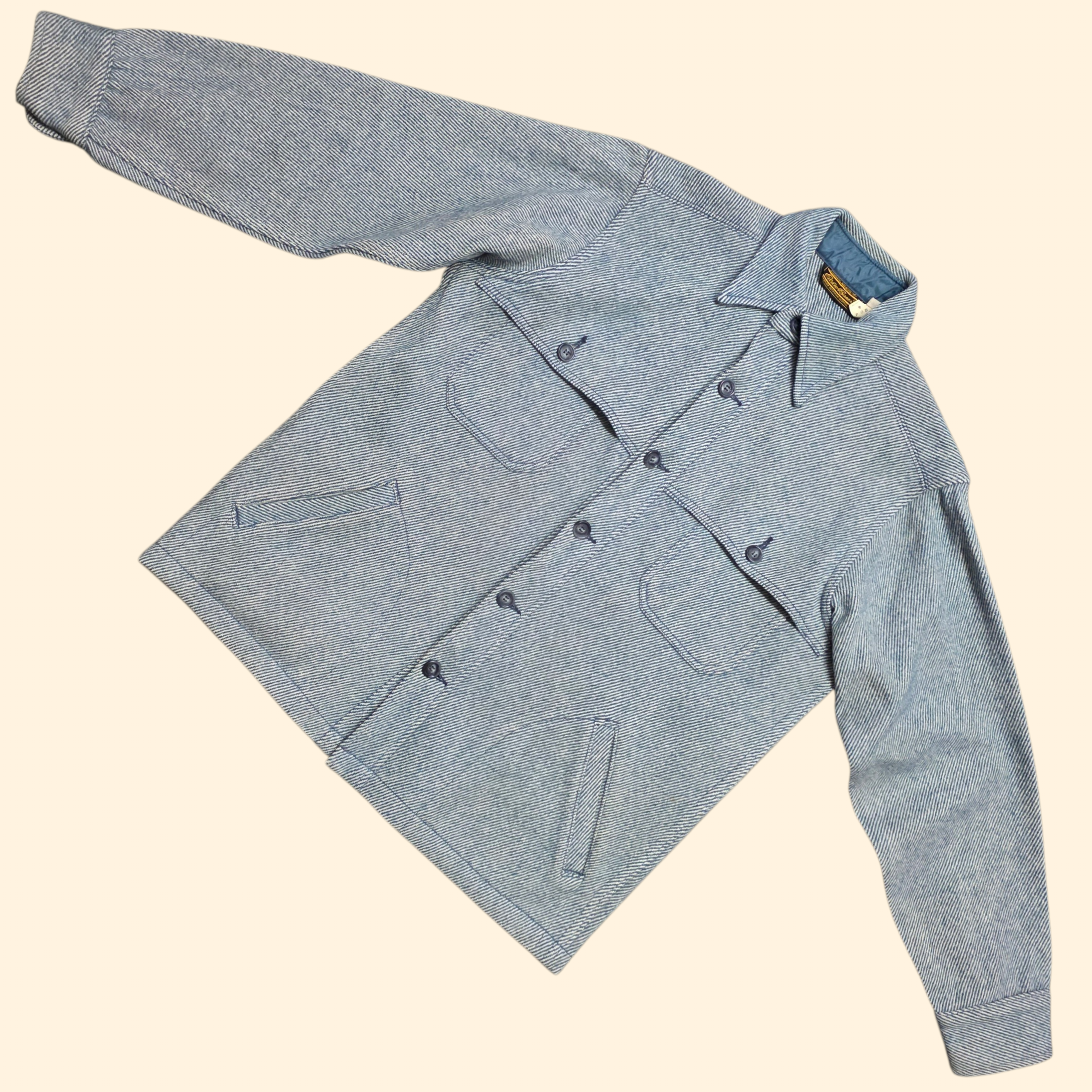 1980s Eddie Bauer Blue Wool Button Down Shirt ~ L ~ Twill Herringbone Shacket