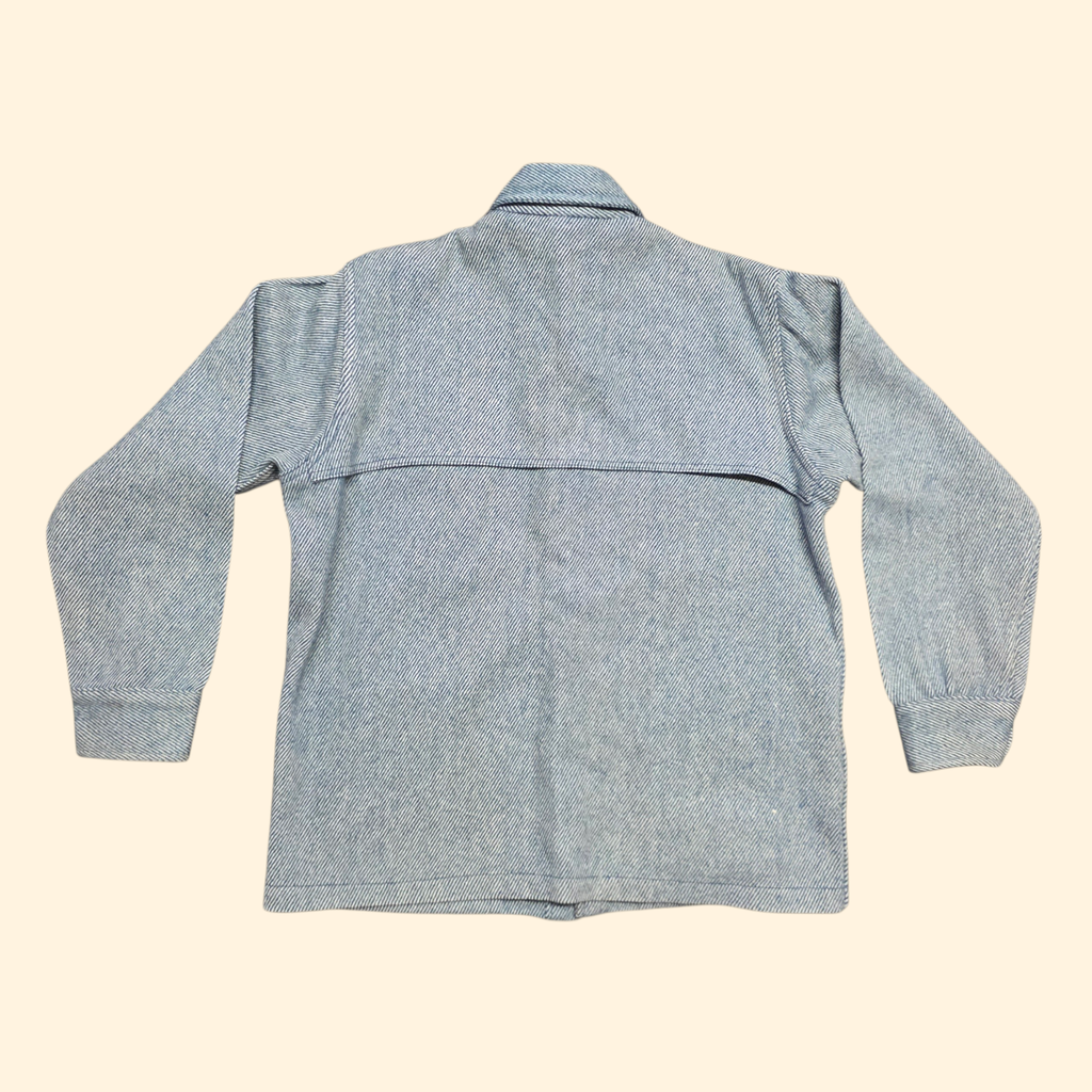1980s Eddie Bauer Blue Wool Button Down Shirt ~ L ~ Twill Herringbone Shacket
