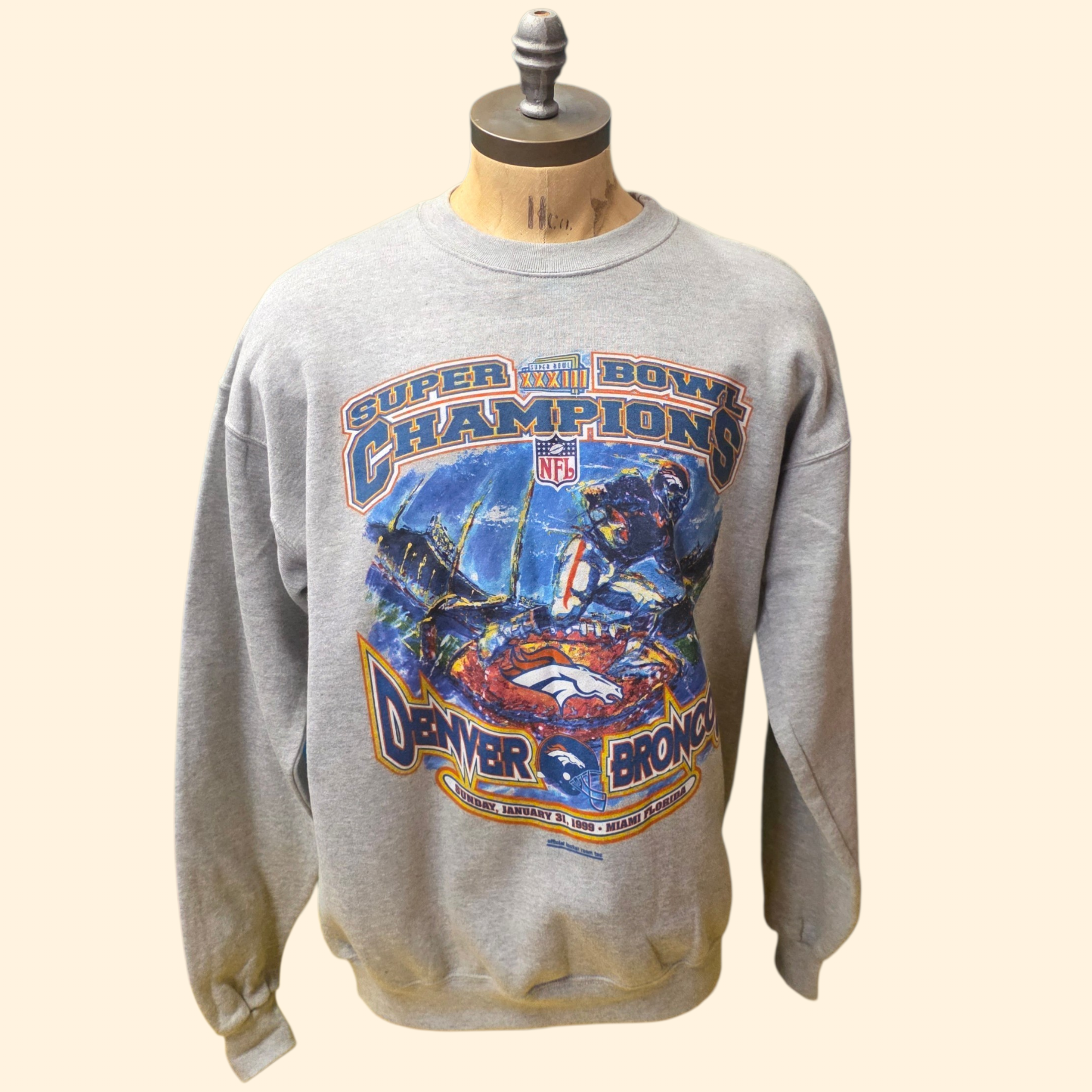 1990s Denver Broncos Superbowl Champions Crewneck Sweatshirt ~ Extra Large ~ 1999 Starter Gray